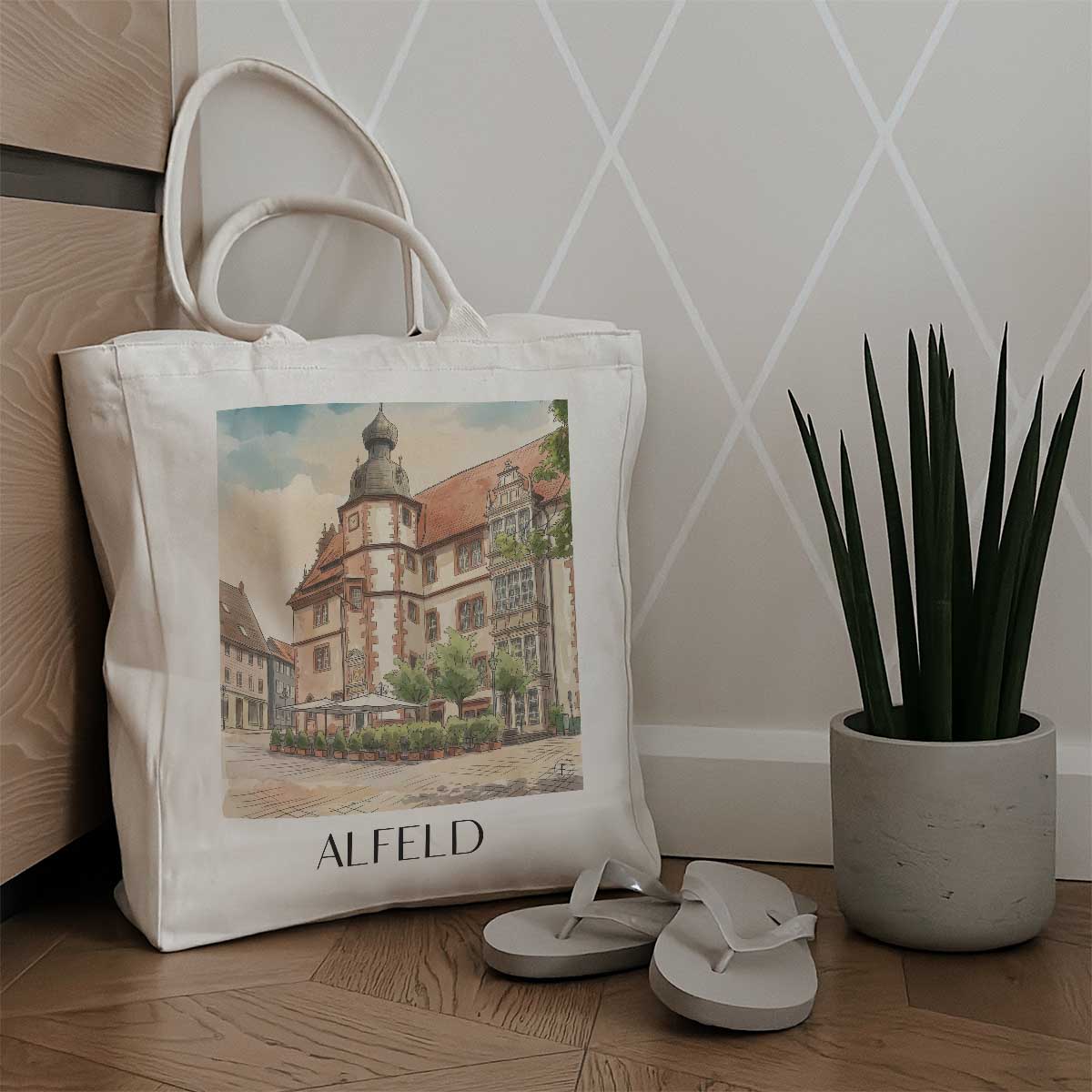 alfeld-niedersachsen-deutschland-einkaufstasche-aquarell