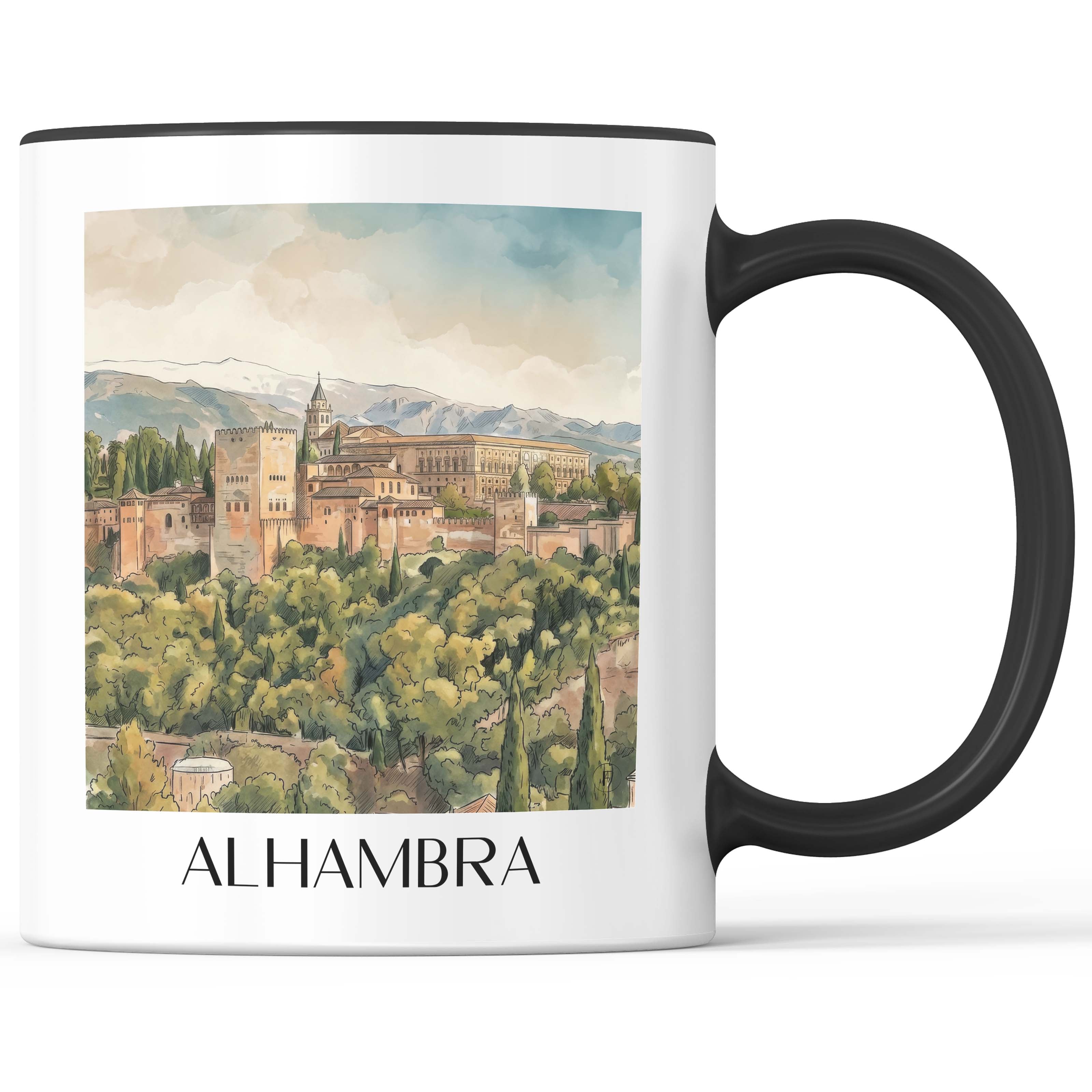 Alhambra Kaffeebecher - Granada - Spanien Becher - Kaffeetasse im Aquarell Stil - favplace
