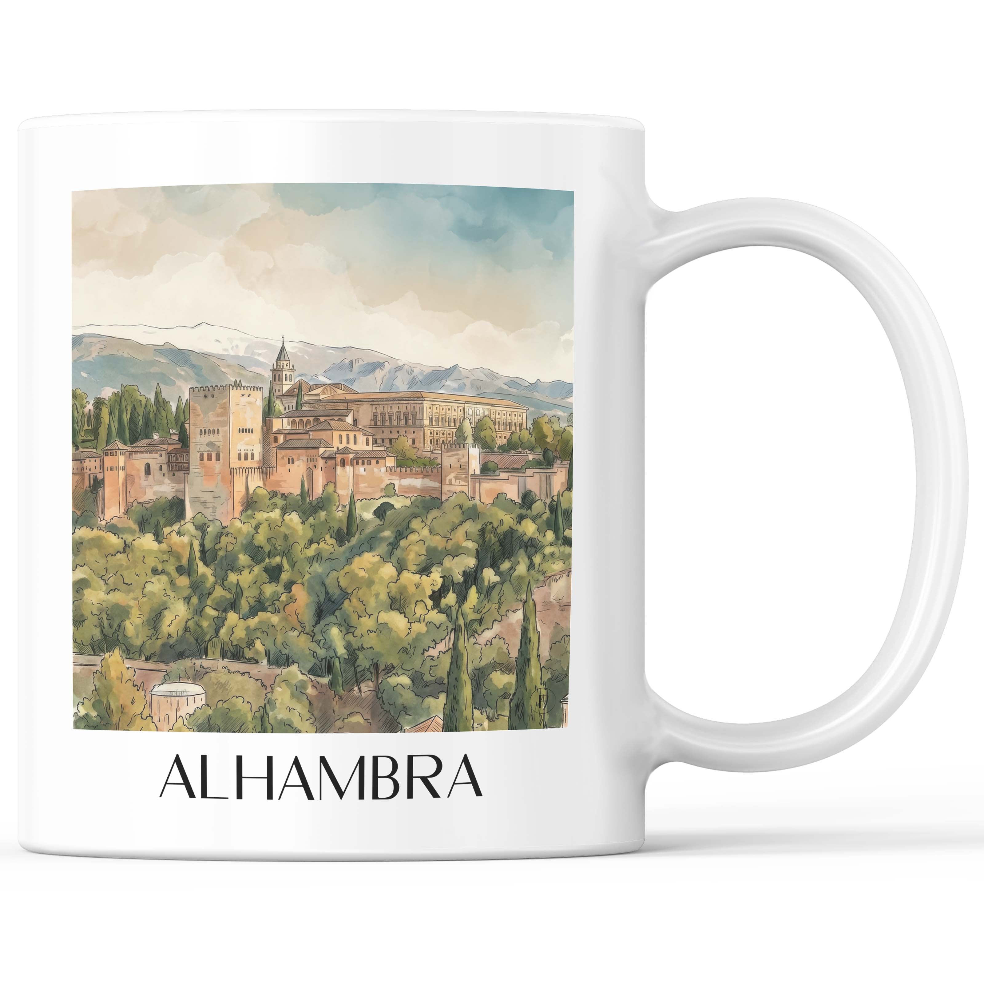Alhambra Kaffeebecher - Granada - Spanien Becher - Kaffeetasse im Aquarell Stil - favplace