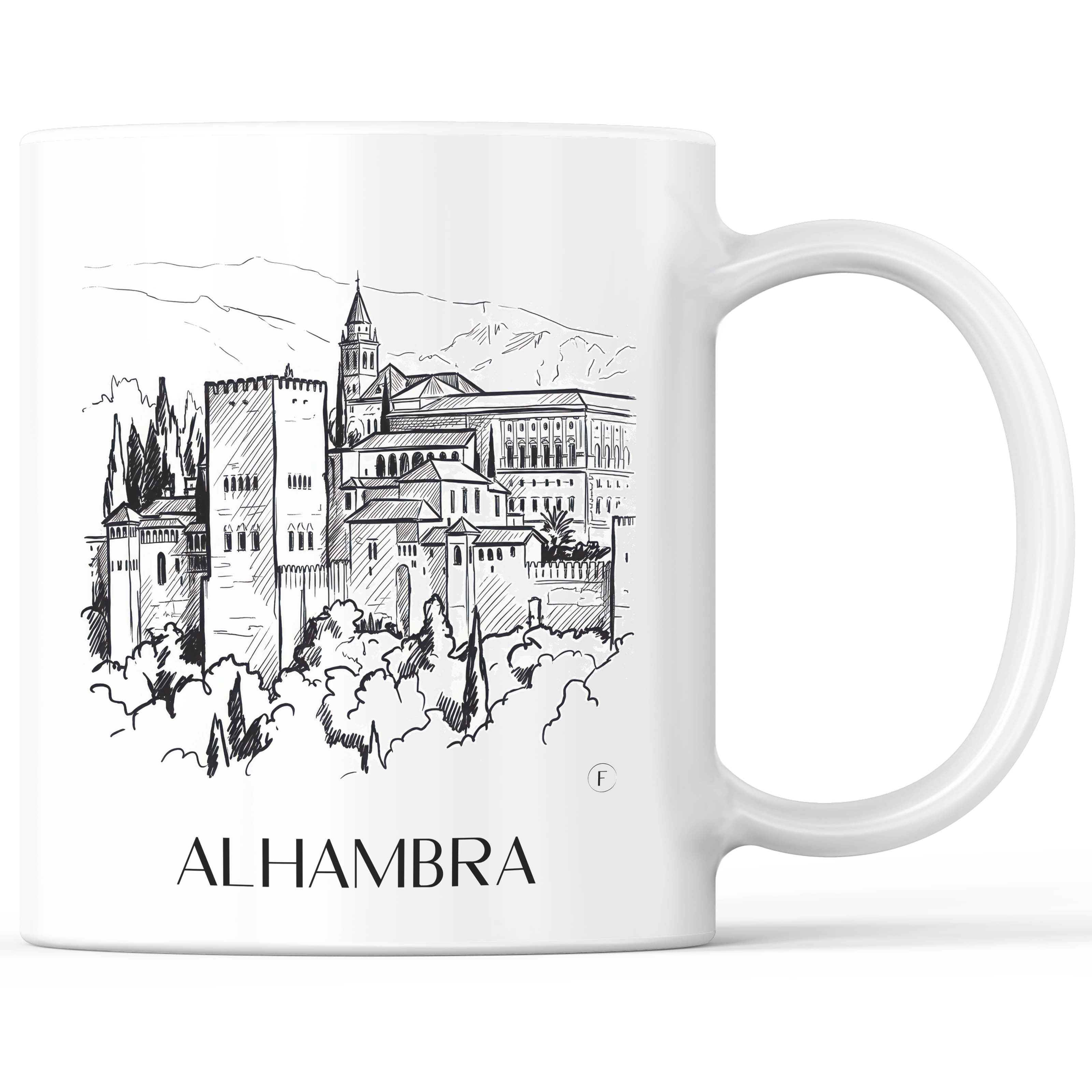 Alhambra Kaffeebecher - Granada - Spanien Becher - Kaffeetasse im Skizze Stil - favplace