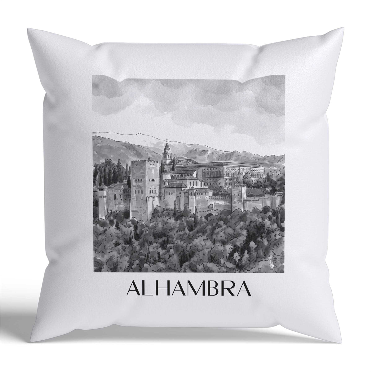 alhambra-granada-spanien-kissenbezug-aquarell-schwarz-weiss