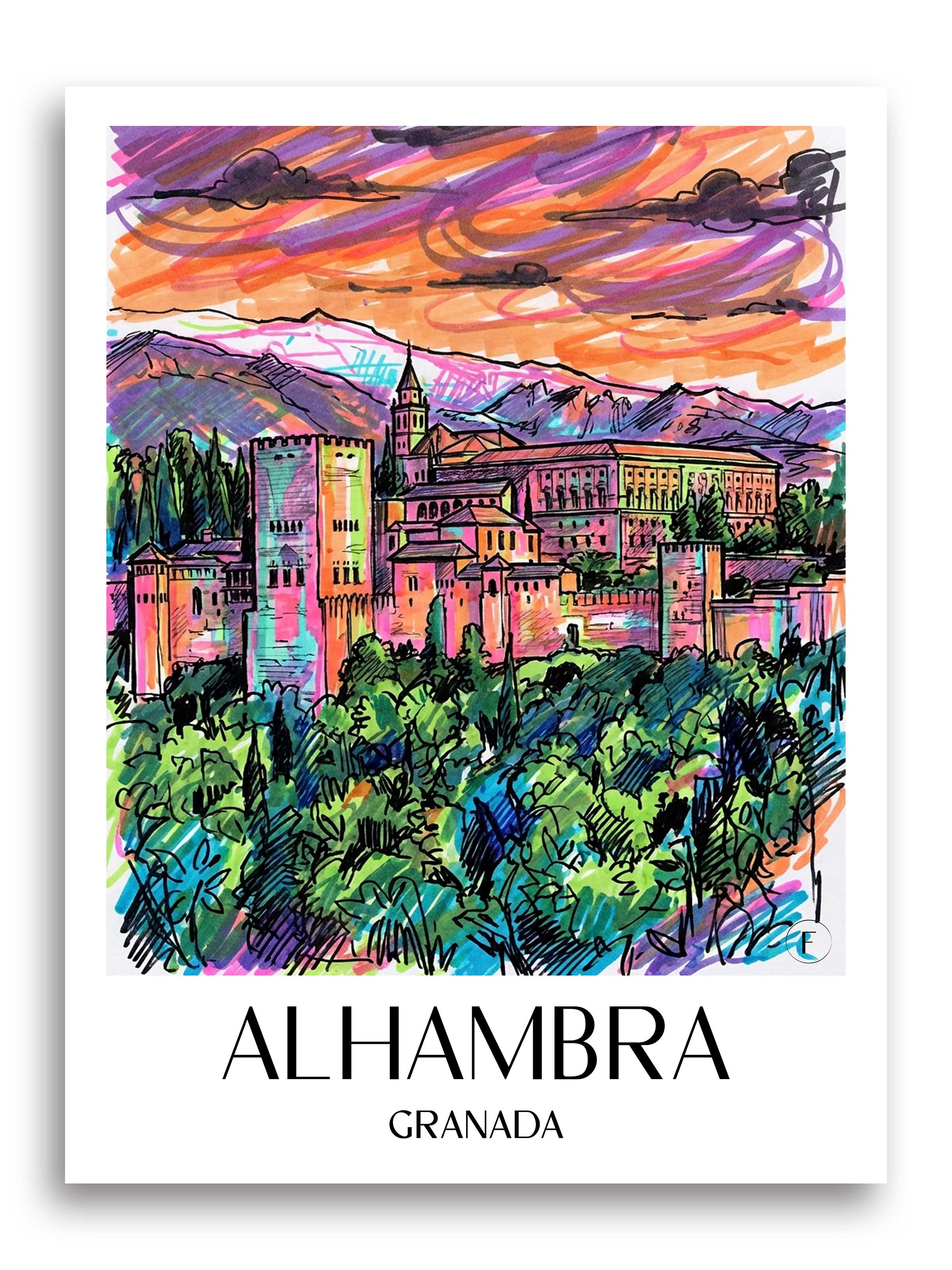 Alhambra Poster - Granada - Spanien Kunstdruck - Tag Graffiti von A4 bis A1 - favplace