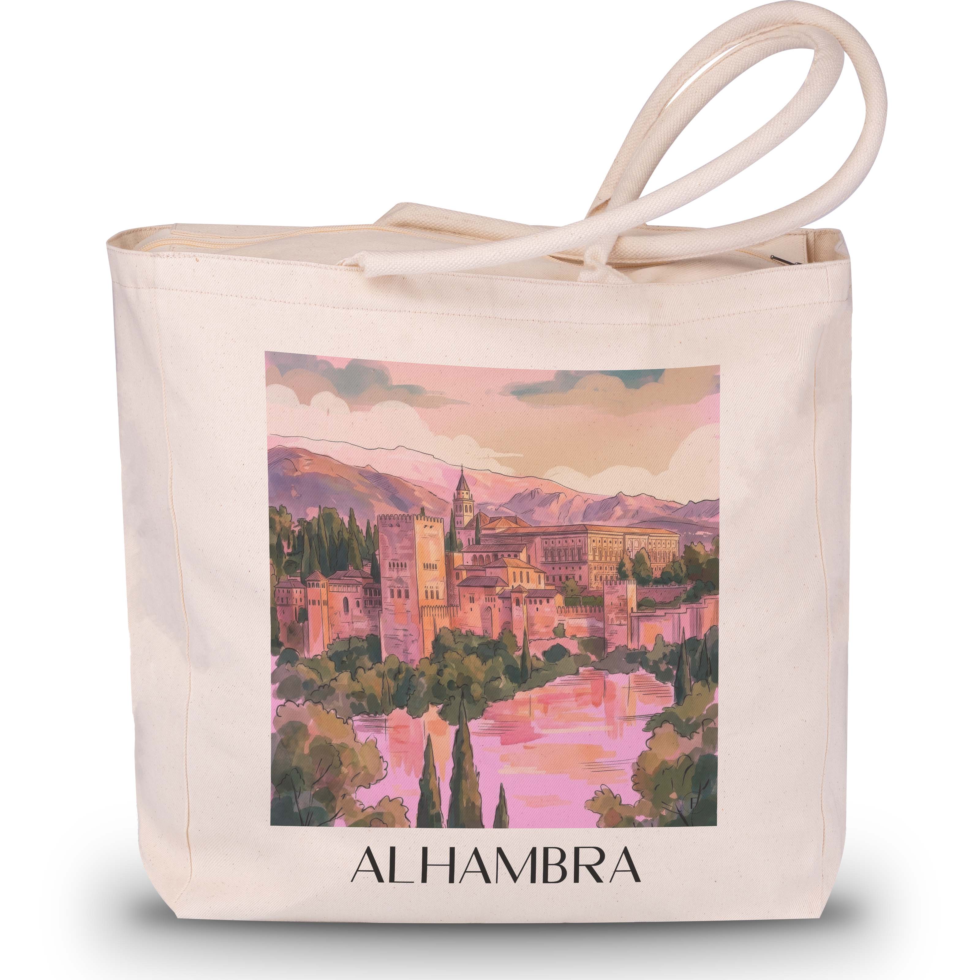 alhambra-granada-spanien-einkaufstasche-aquarell-pink-rosa