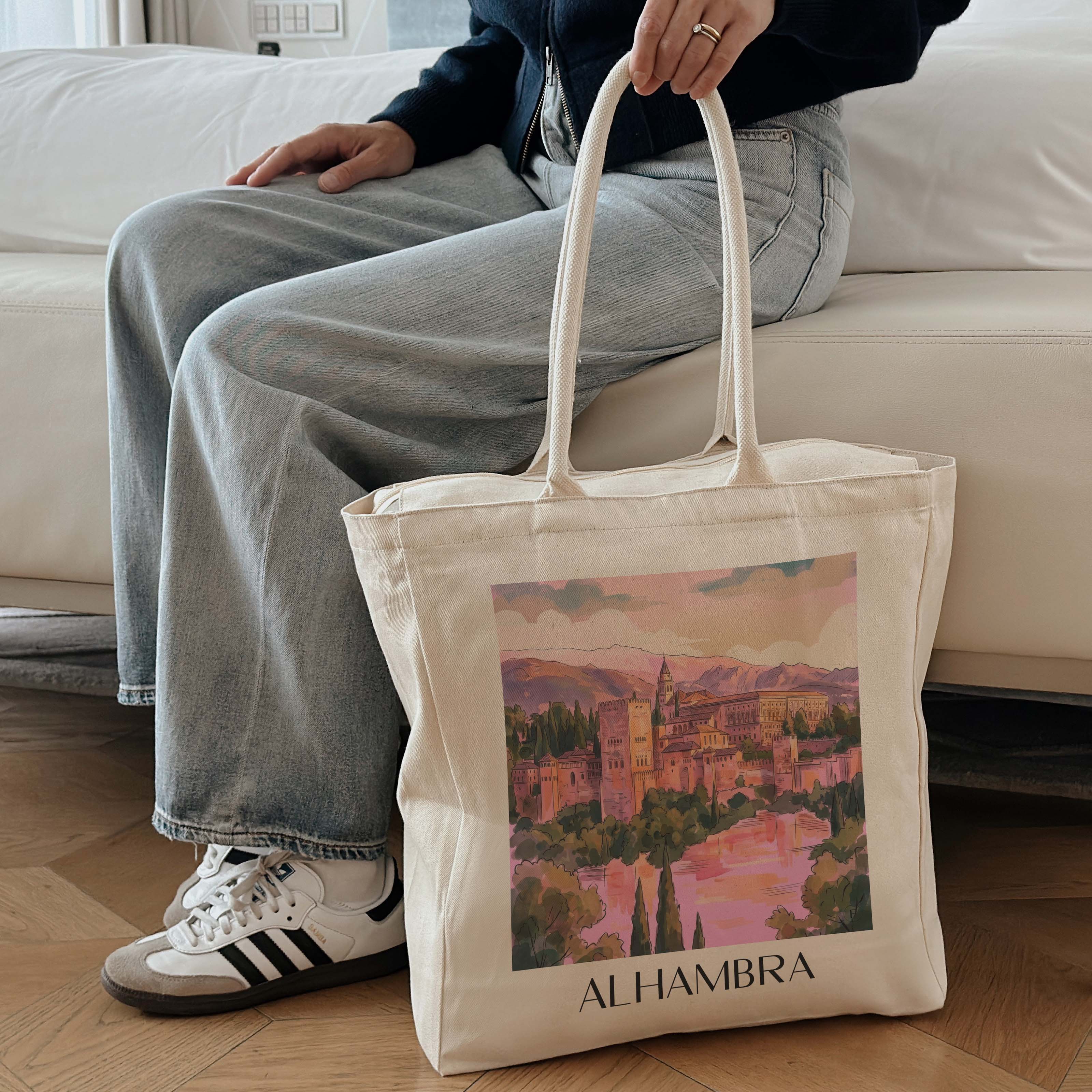 alhambra-granada-spanien-einkaufstasche-aquarell-pink-rosa