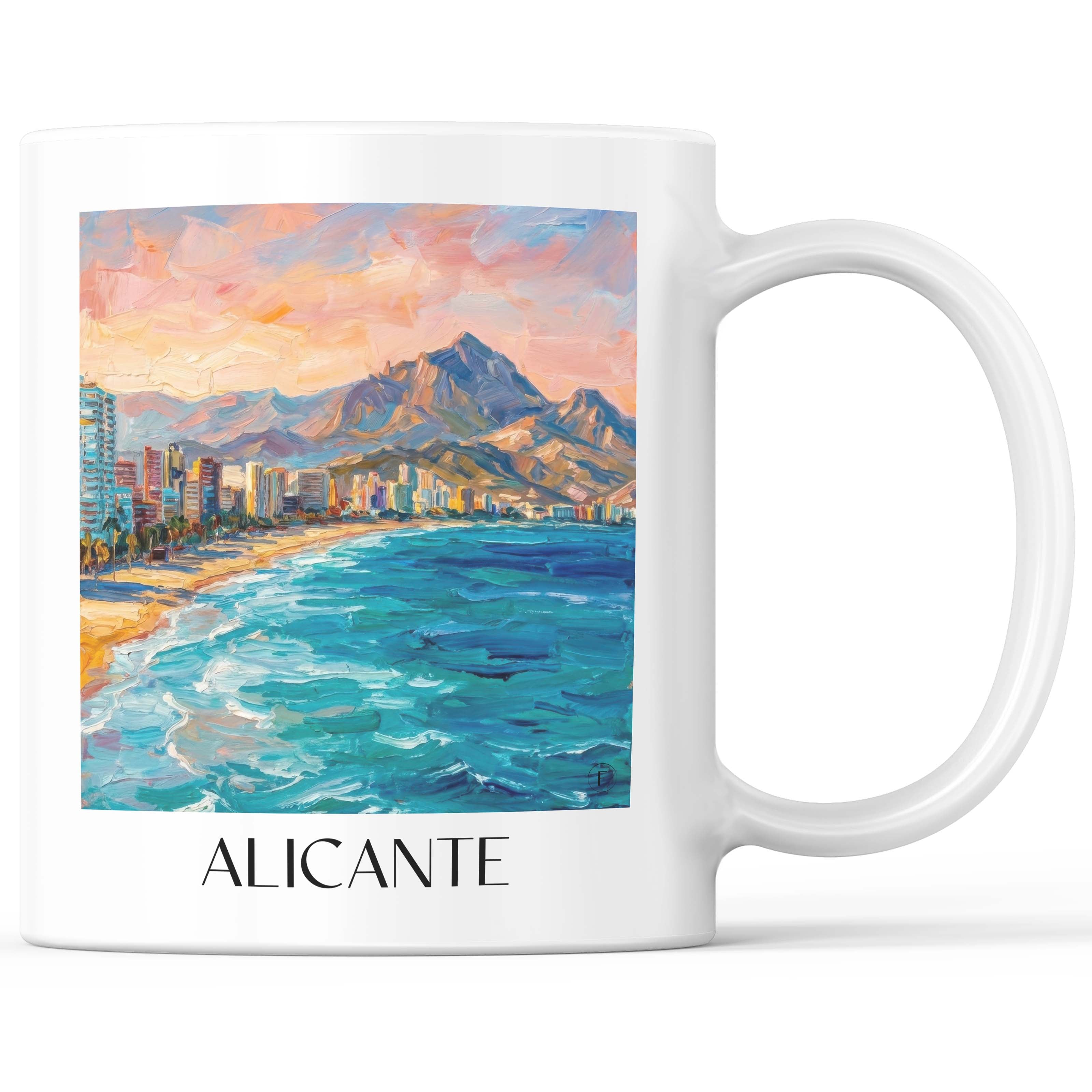 Alicante Kaffeebecher - Spanien - Spanien Becher - Kaffeetasse im Ölgemälde Stil - favplace