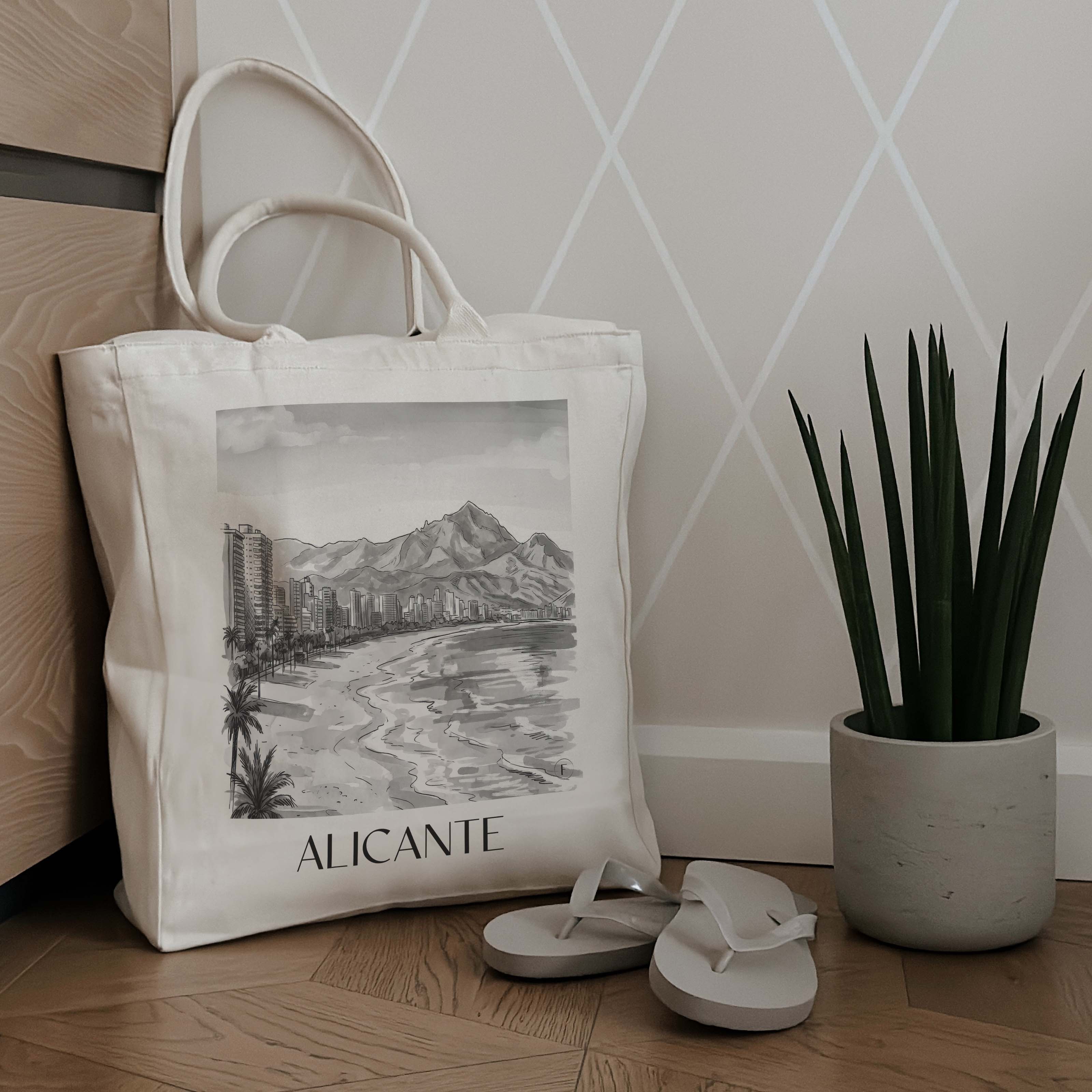 alicante-spanien-spanien-einkaufstasche-aquarell-schwarz-weiss