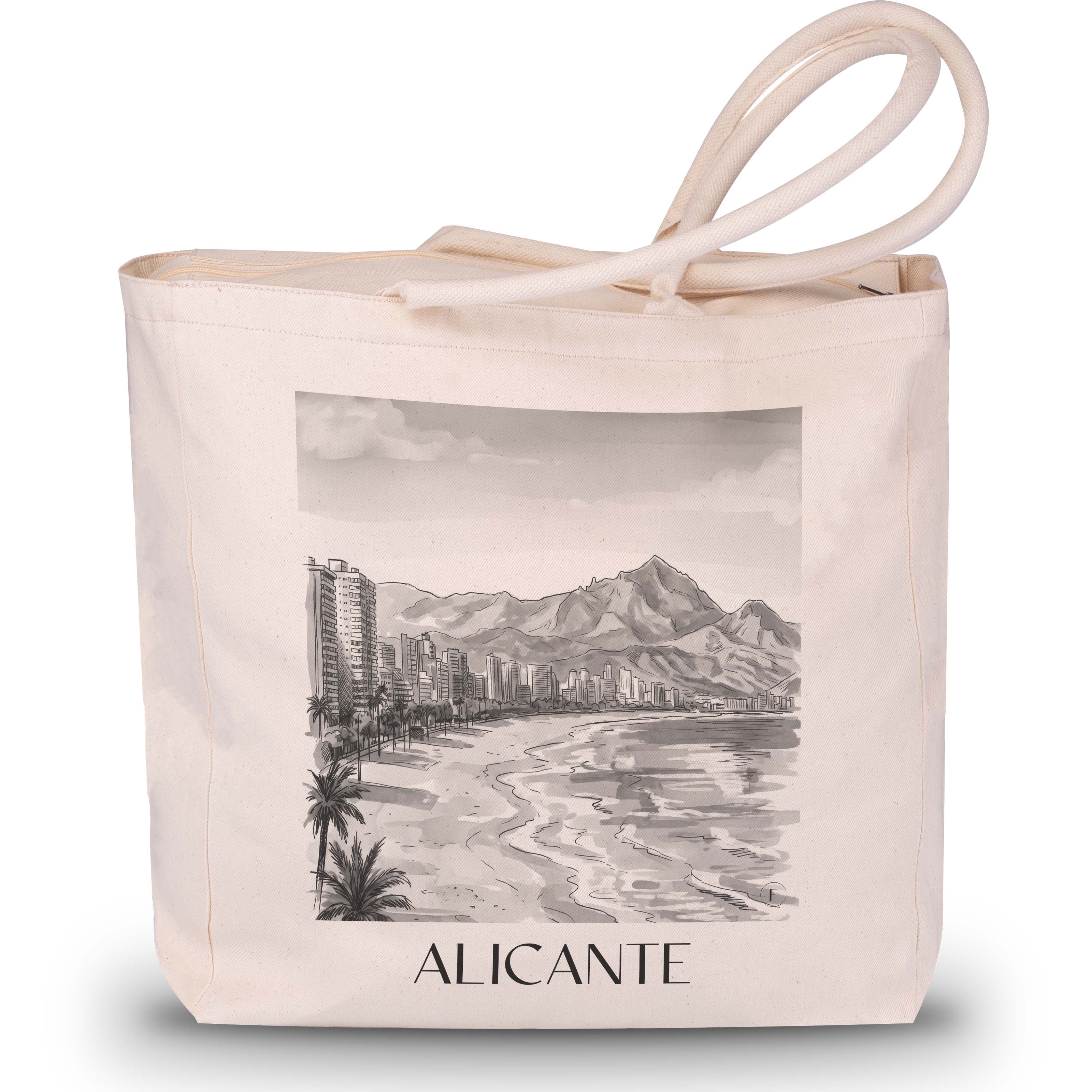 Alicante Shopping Tasche - Spanien - Spanien Tote Bag - Einkaufstasche im Aquarell Schwarz-Weiß Stil - favplace