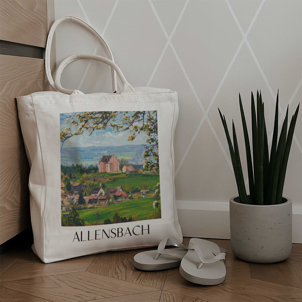 allensbach-bodensee-deutschland-einkaufstasche-oil-painting-oelgemaelde
