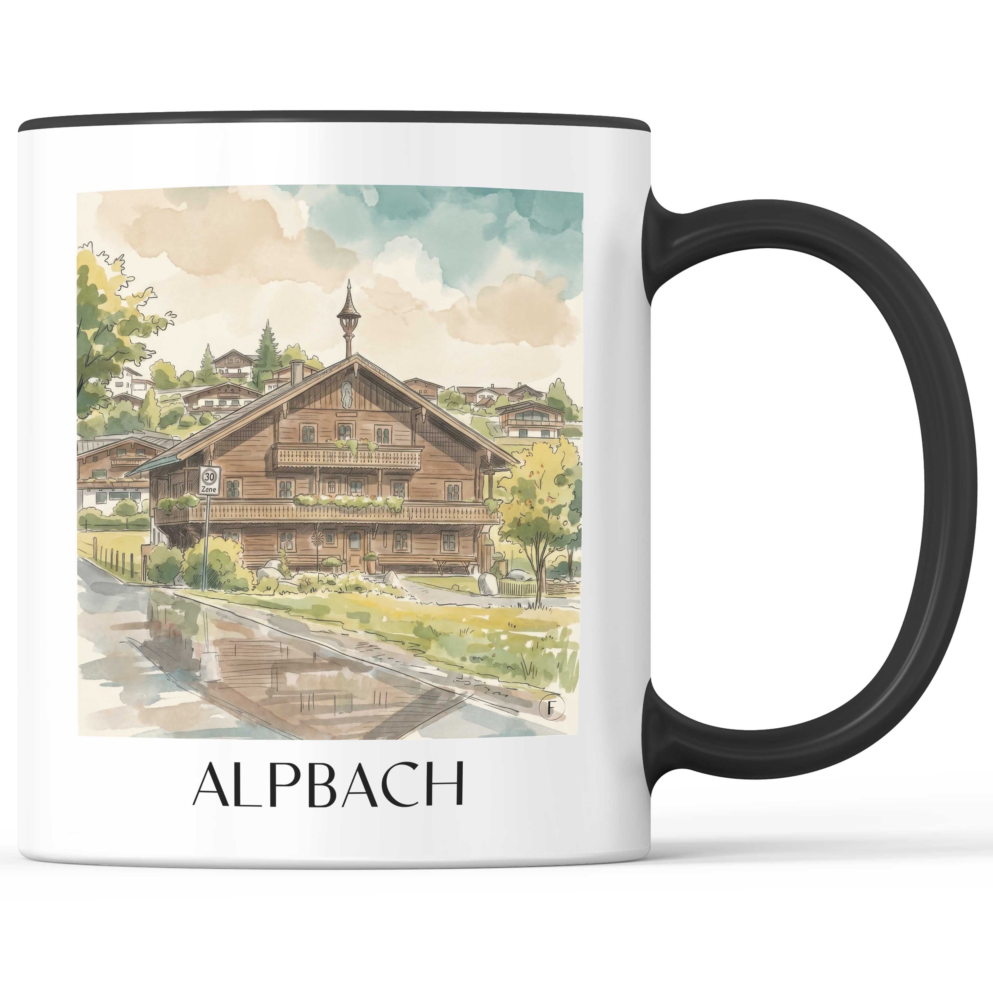 alpbach-tirol-österreich-kaffeebecher-aquarell
