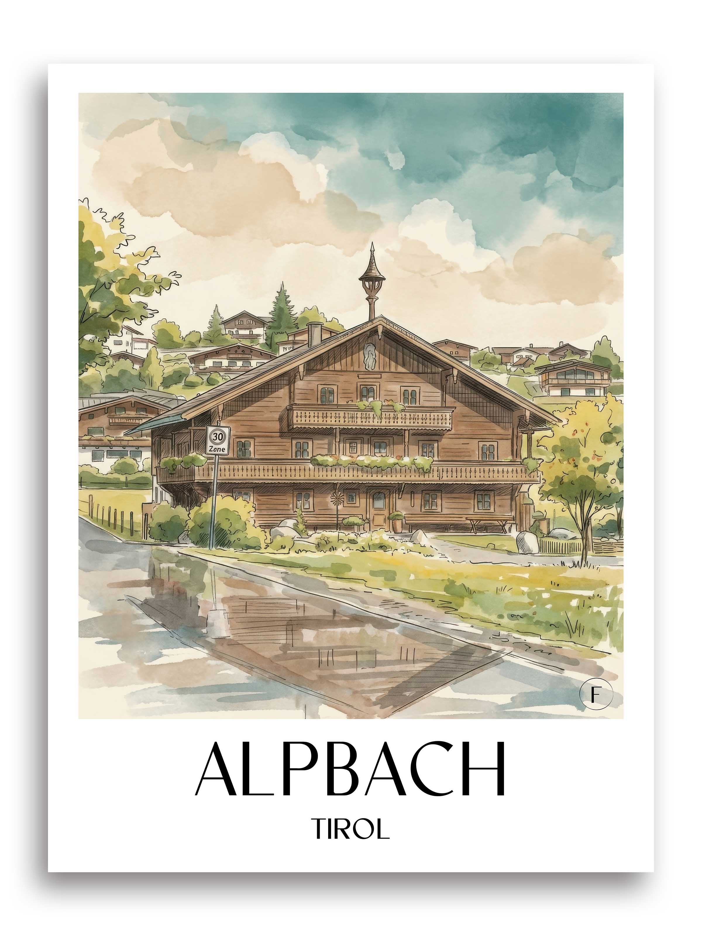 alpbach-tirol-österreich-poster-aquarell