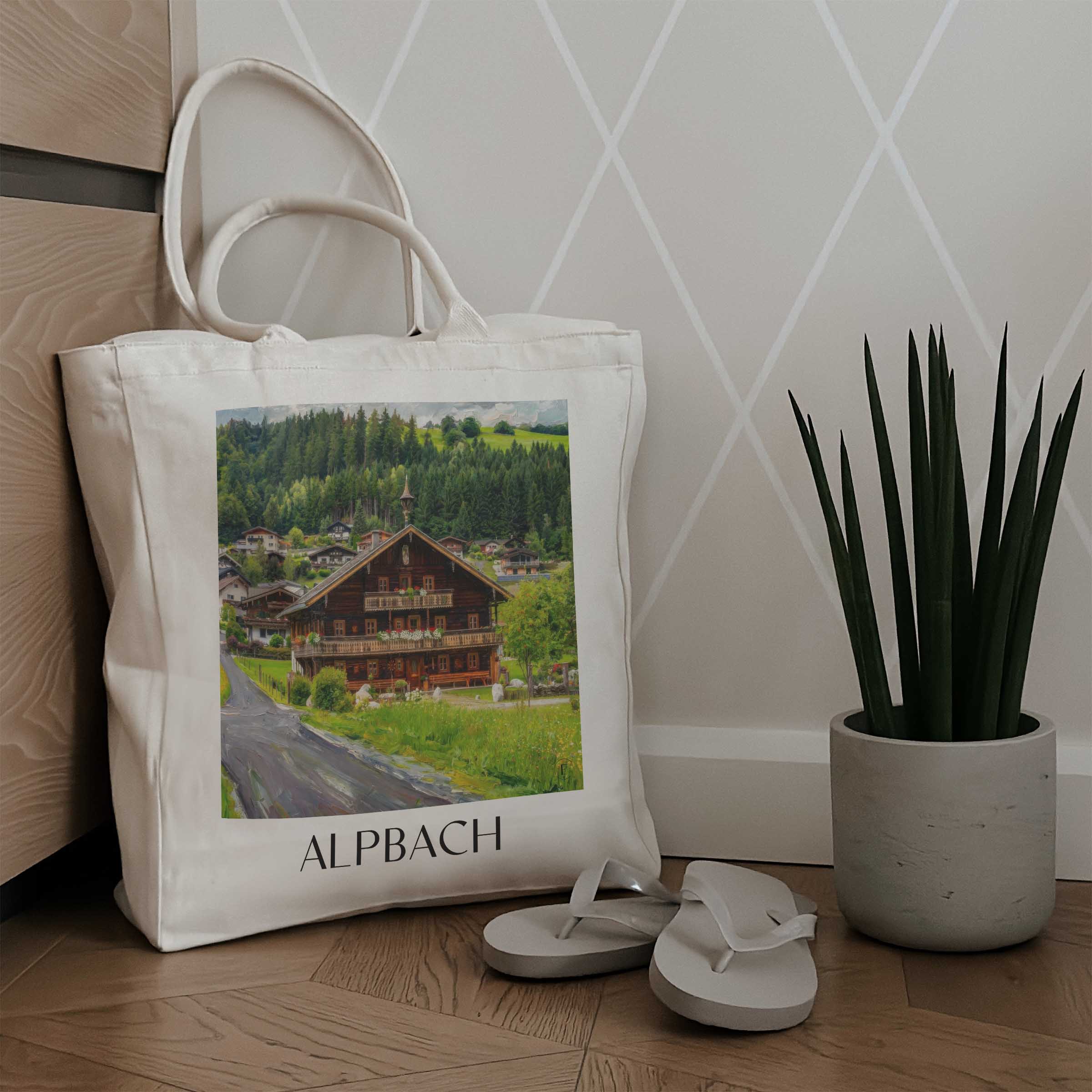 alpbach-tirol-österreich-einkaufstasche-oil-painting-oelgemaelde