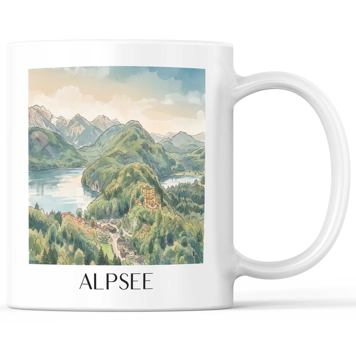 Alpsee Kaffeebecher - Ostallgäu - Deutschland Becher - Kaffeetasse im Aquarell Stil - favplace