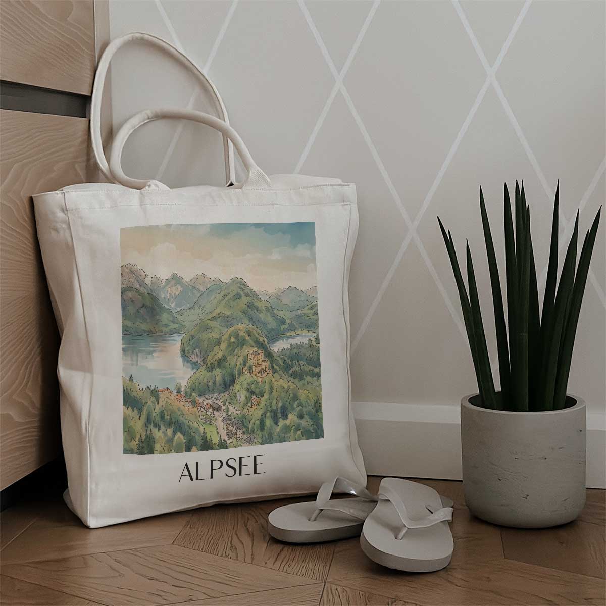alpsee-ostallgäu-deutschland-einkaufstasche-aquarell