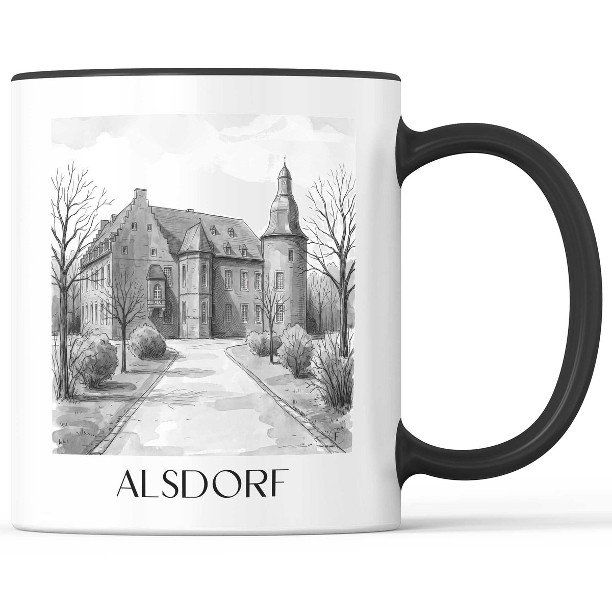 Alsdorf Kaffeebecher - Rheinland - Deutschland Becher - Kaffeetasse im Aquarell Schwarz-Weiß Stil - favplace