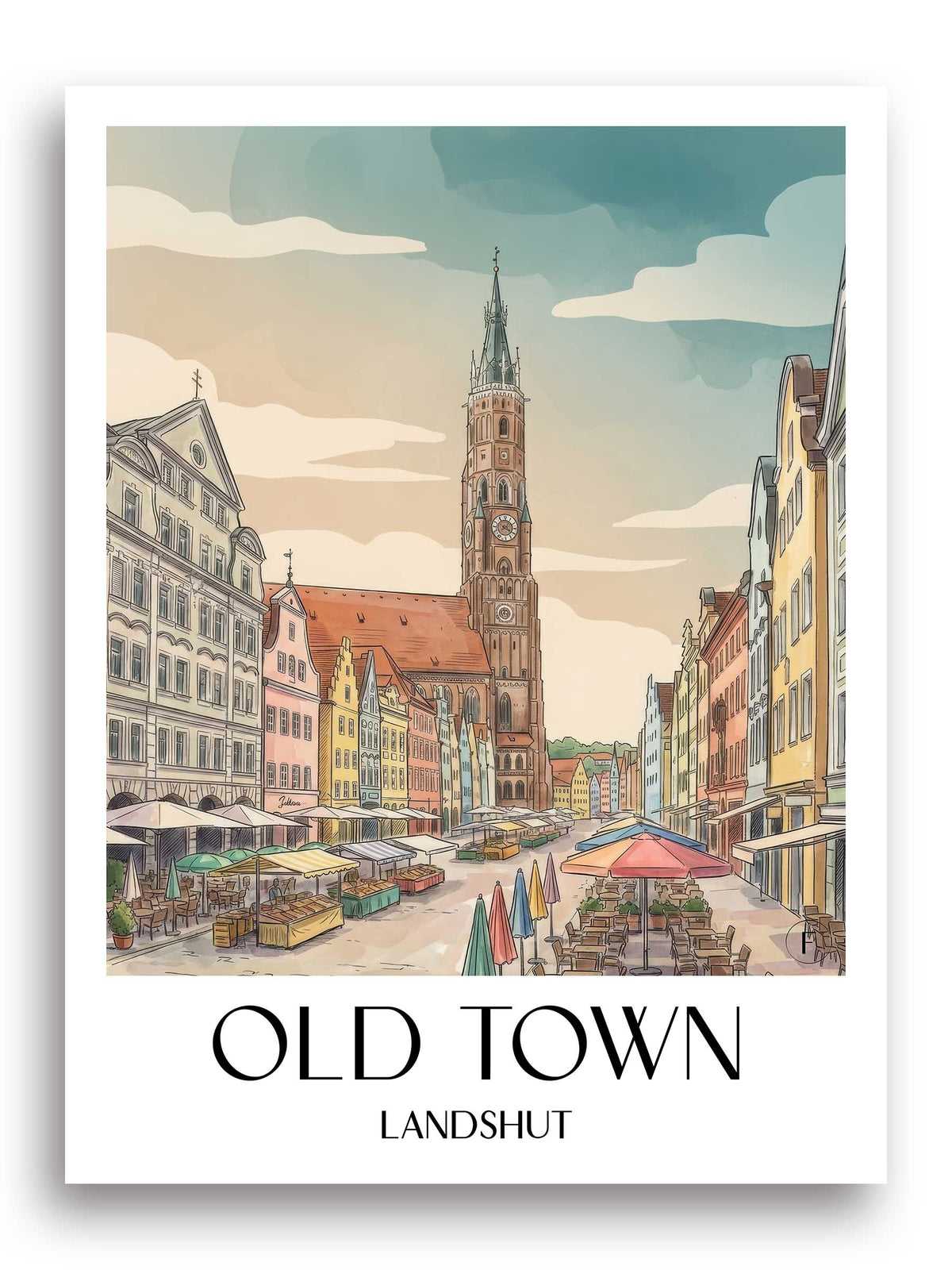 Alstadt Poster - Landshut - Deutschland Kunstdruck - Aquarell von A4 bis A1 - favplace