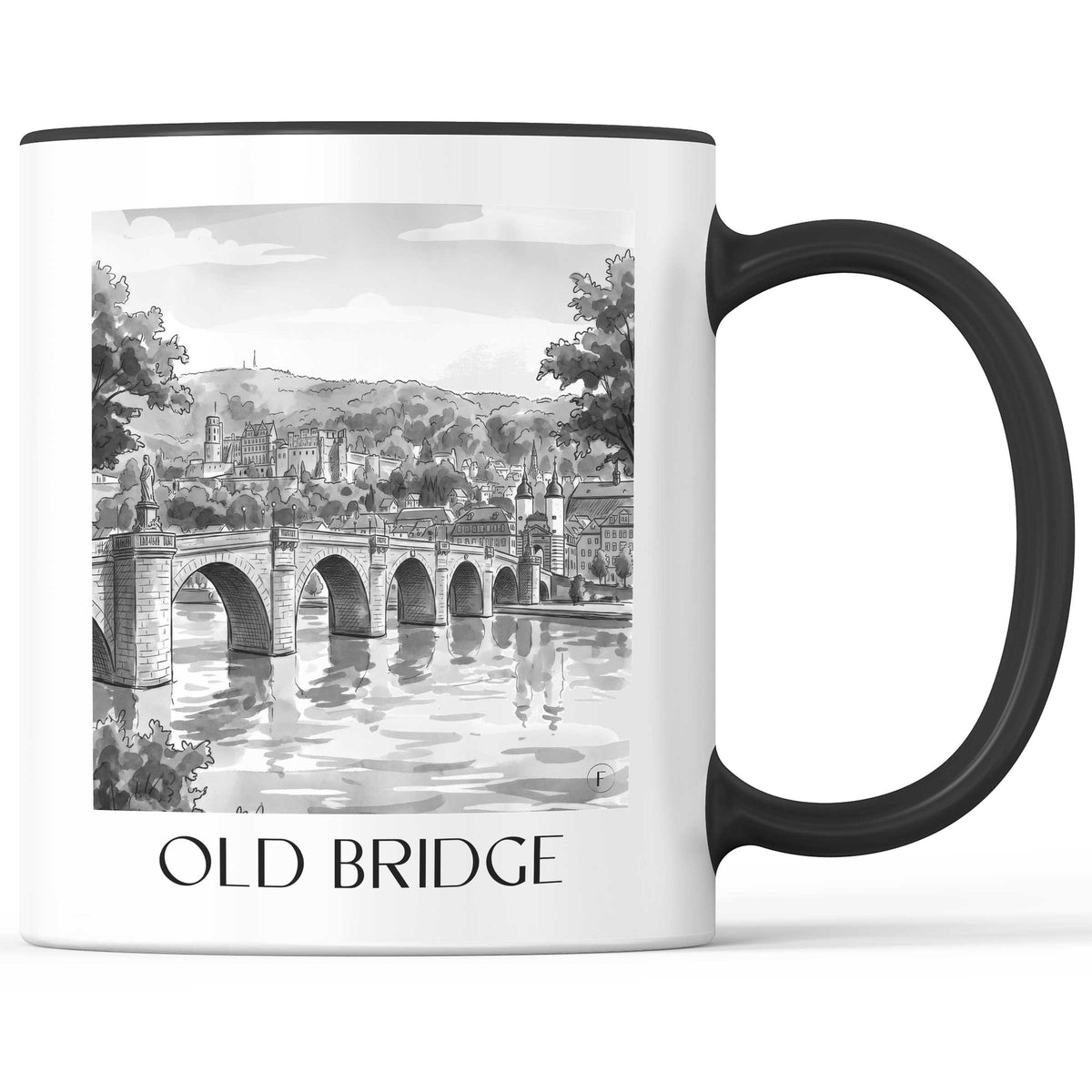 Alte Brücke Kaffeebecher - Heidelberg - Deutschland Becher - Kaffeetasse im Aquarell Schwarz-Weiß Stil - favplace