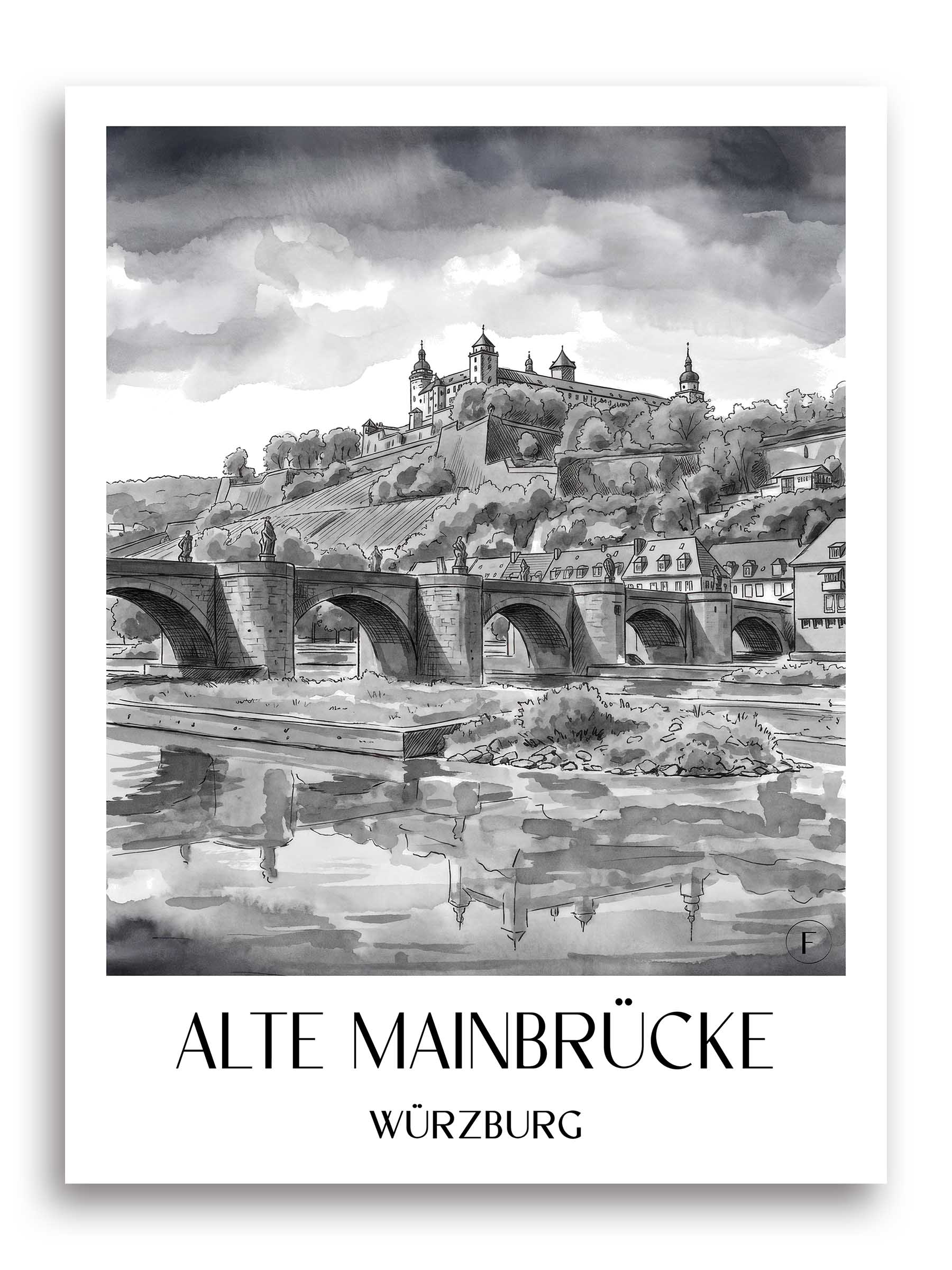 alte-mainbrücke-würzburg-deutschland-poster-aquarell-schwarz-weiss