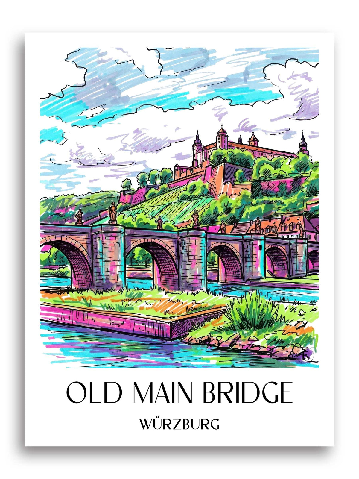 Alte Mainbrücke Poster - Würzburg - Deutschland Kunstdruck - Tag Graffiti von A4 bis A1 - favplace