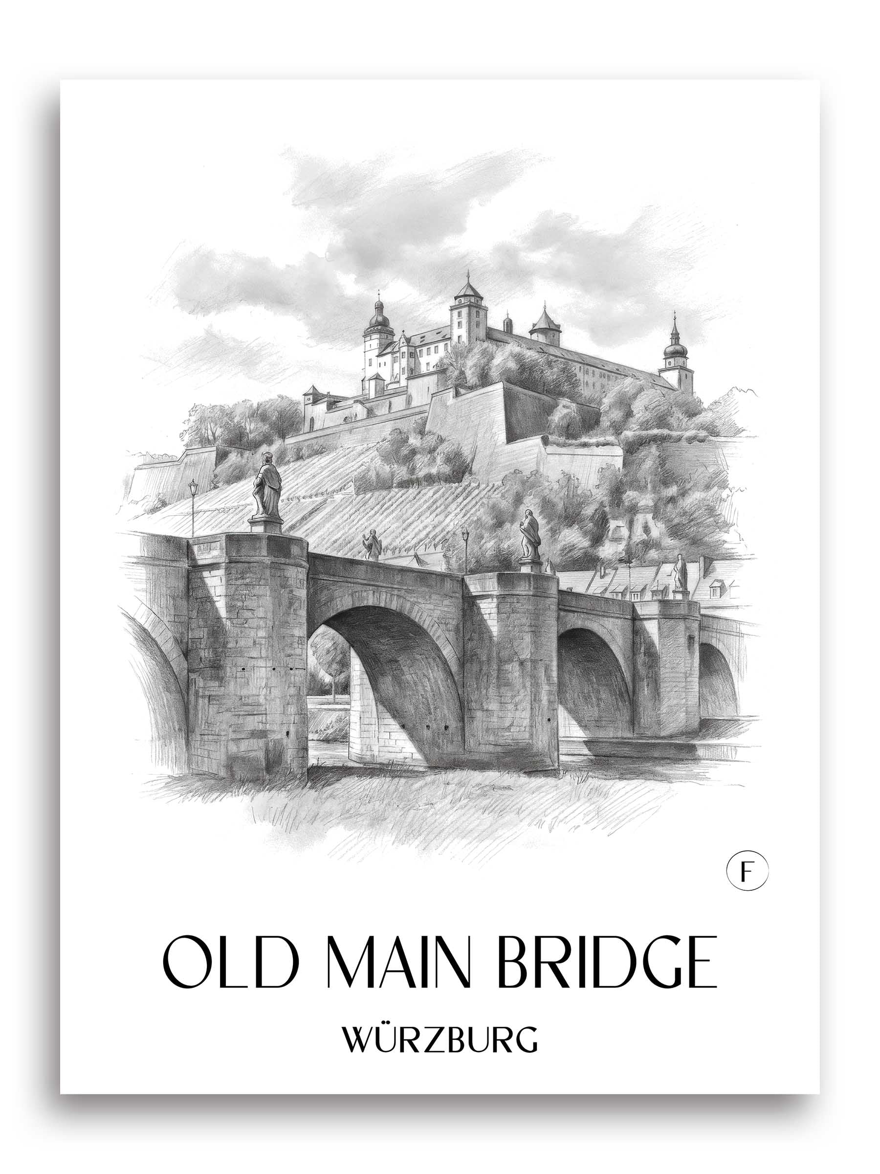 Alte Mainbrücke Poster - Würzburg - Deutschland Kunstdruck - Zeichnung von A4 bis A1