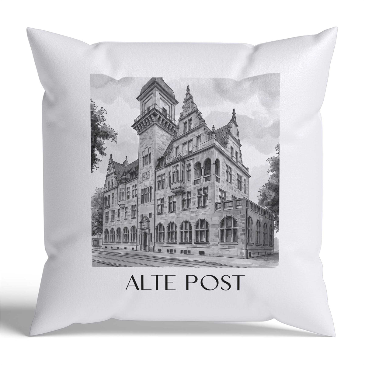 alte-post-heilbronn-deutschland-kissenbezug-aquarell-schwarz-weiss
