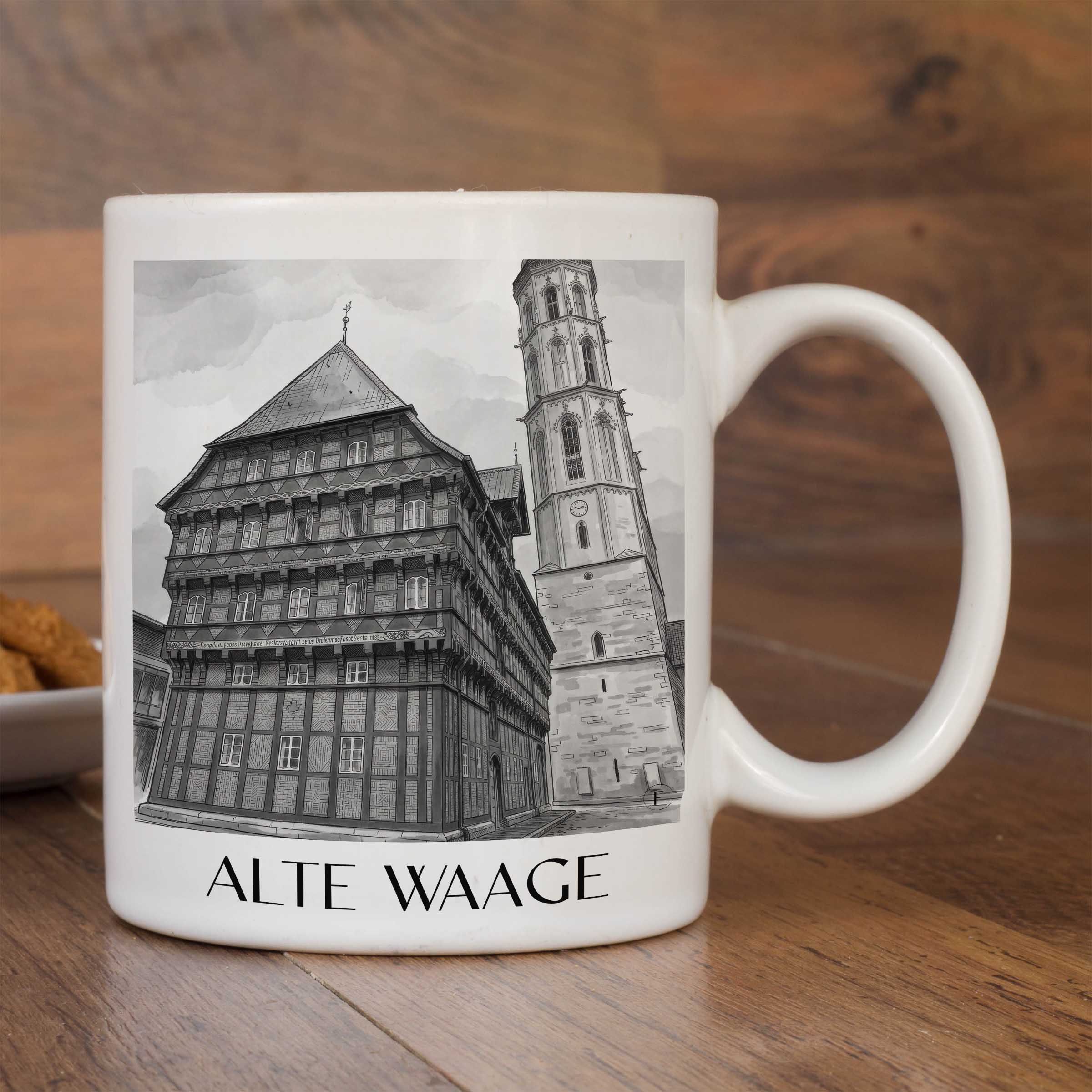 alte-waage-braunschweig-deutschland-kaffeebecher-aquarell-schwarz-weiss