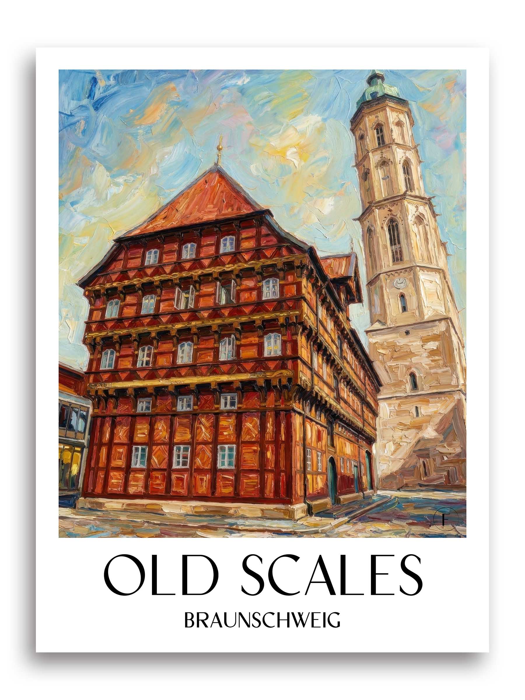 Alte Waage Poster - Braunschweig - Deutschland Kunstdruck - Ölgemälde von A4 bis A1 - favplace