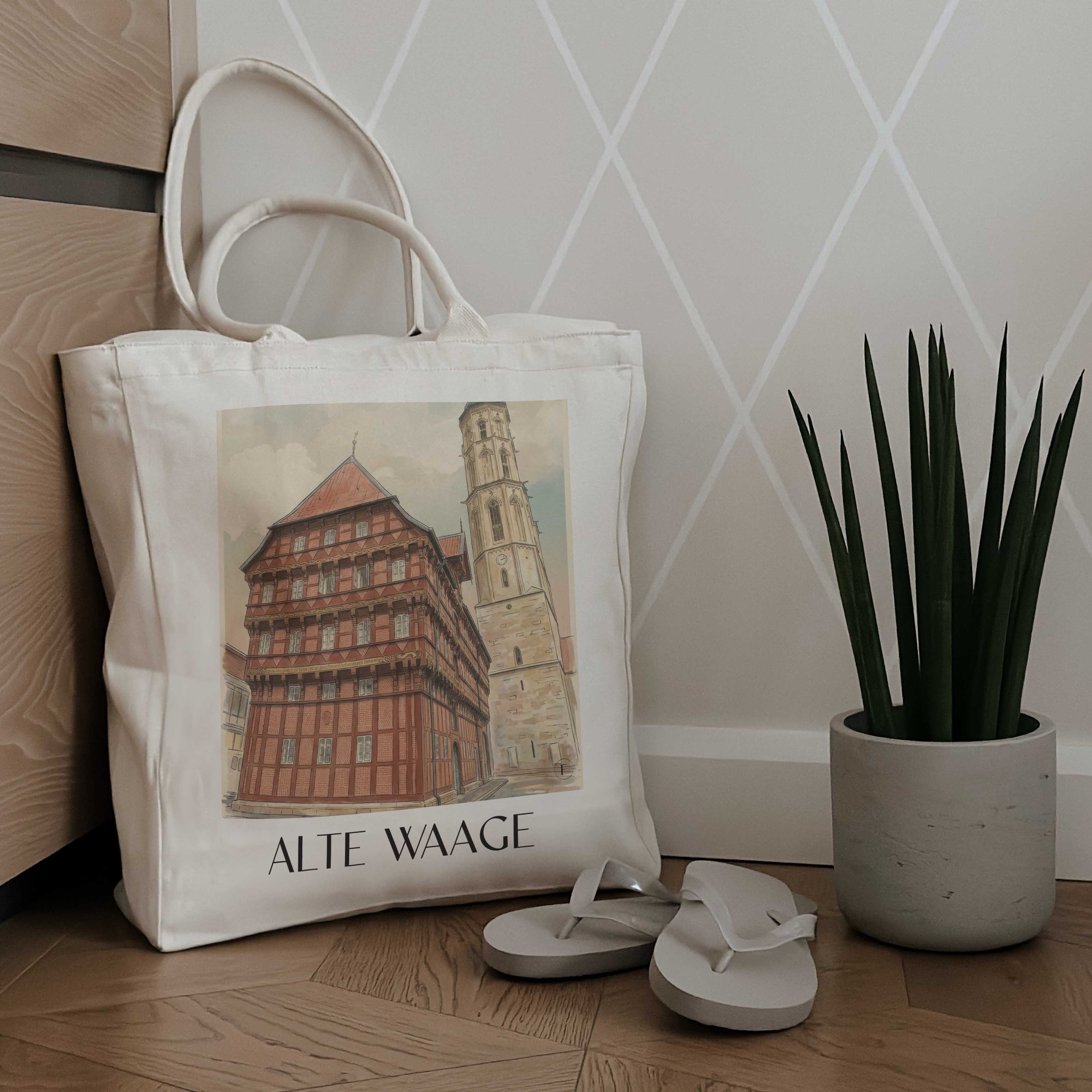 alte-waage-braunschweig-deutschland-einkaufstasche-aquarell