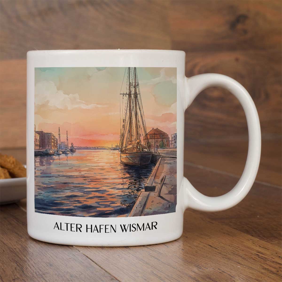 alter-hafen-wismar-deutschland-kaffeebecher-aquarell