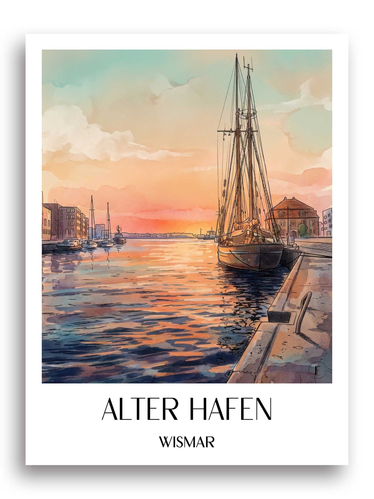 alter-hafen-wismar-deutschland-poster-aquarell