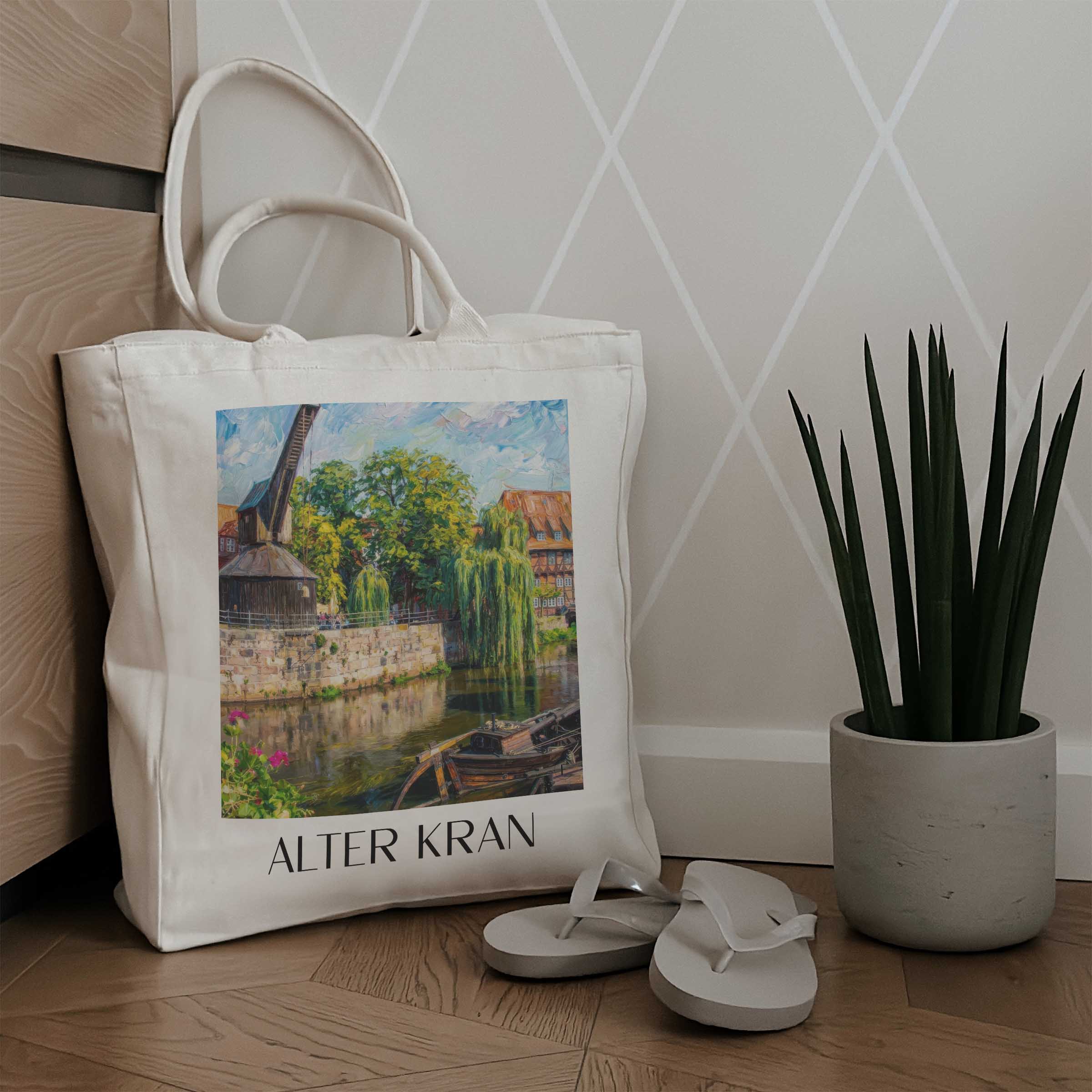 alter-kran-lüneburg-deutschland-einkaufstasche-oil-painting-oelgemaelde