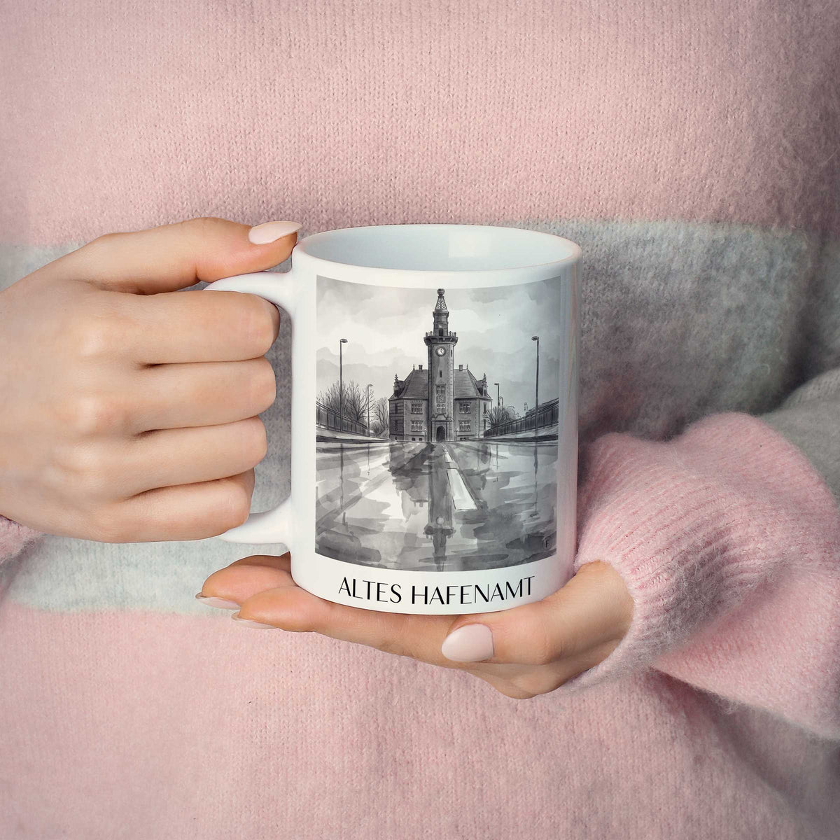 altes-hafenamt-dortmund-deutschland-kaffeebecher-aquarell-schwarz-weiss
