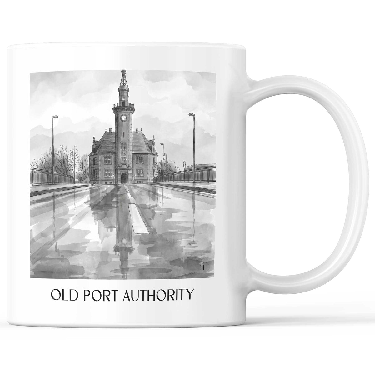 Altes Hafenamt Kaffeebecher - Dortmund - Deutschland Becher - Kaffeetasse im Aquarell Schwarz-Weiß Stil - favplace