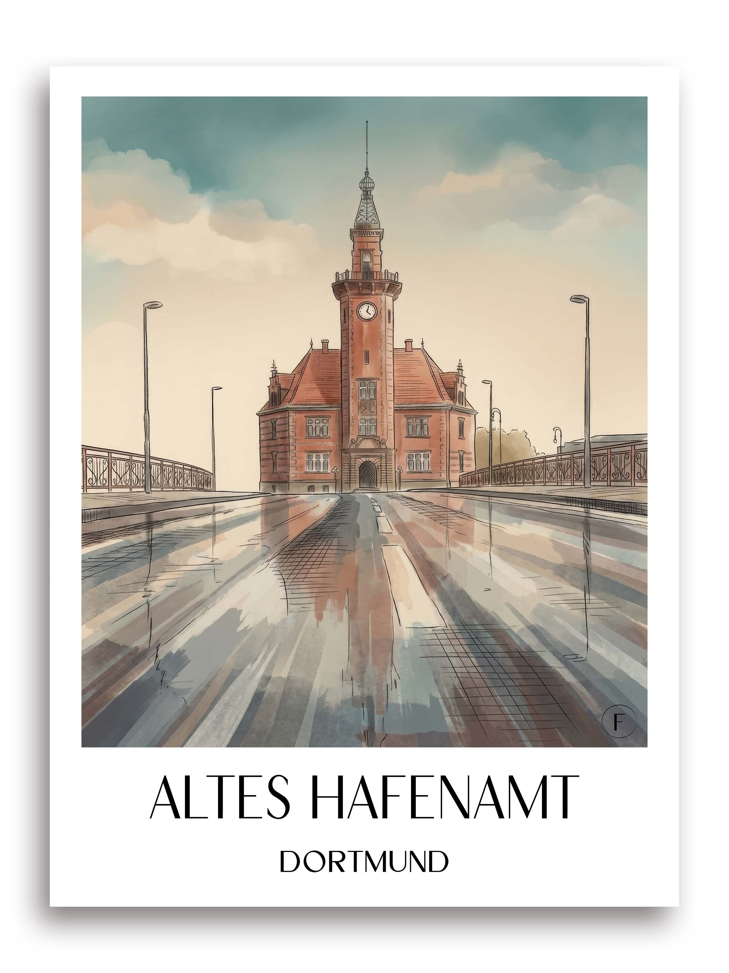 altes-hafenamt-dortmund-deutschland-poster-aquarell