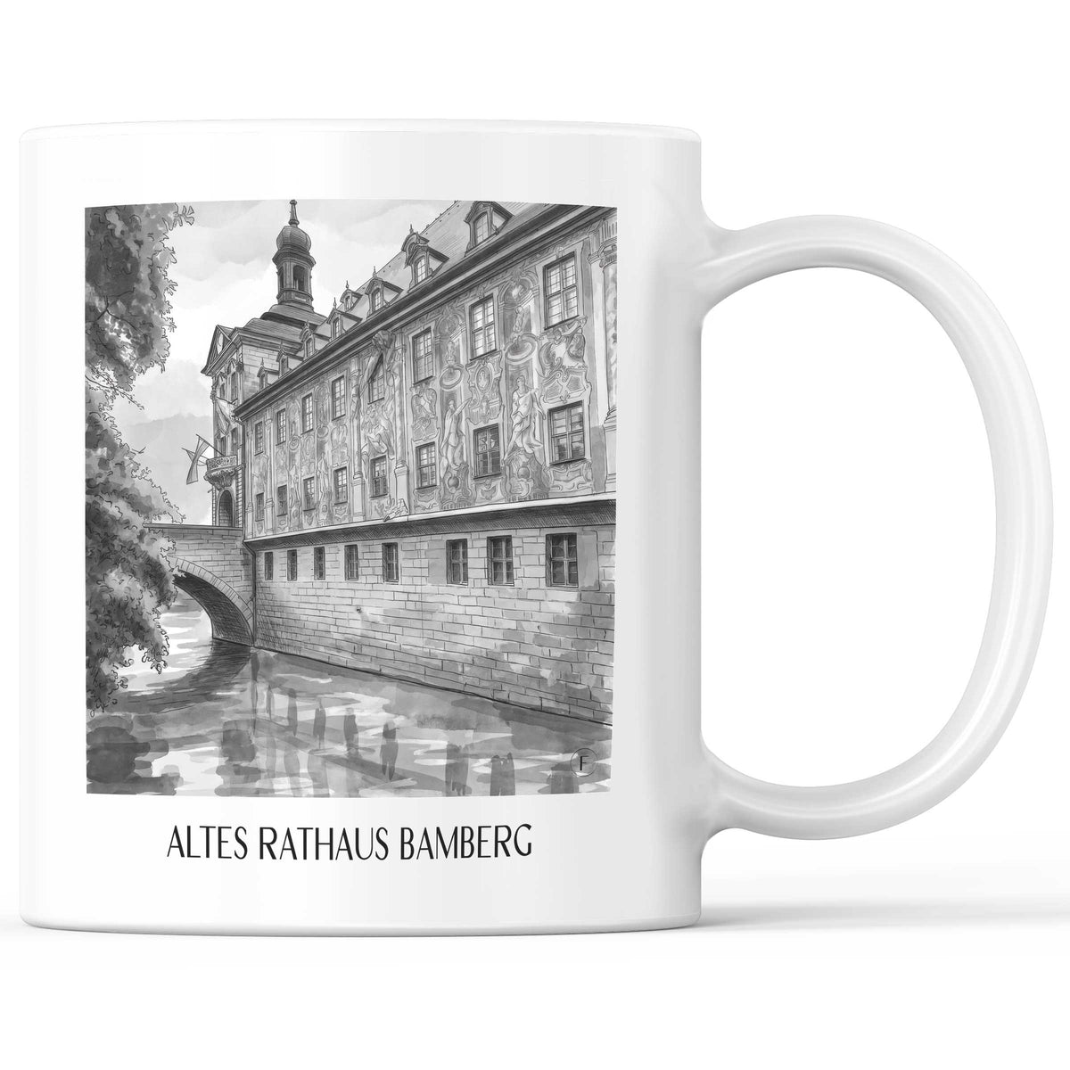 Altes Rathaus Kaffeebecher - Bamberg - Deutschland Becher - Kaffeetasse im Aquarell Schwarz-Weiß Stil - favplace