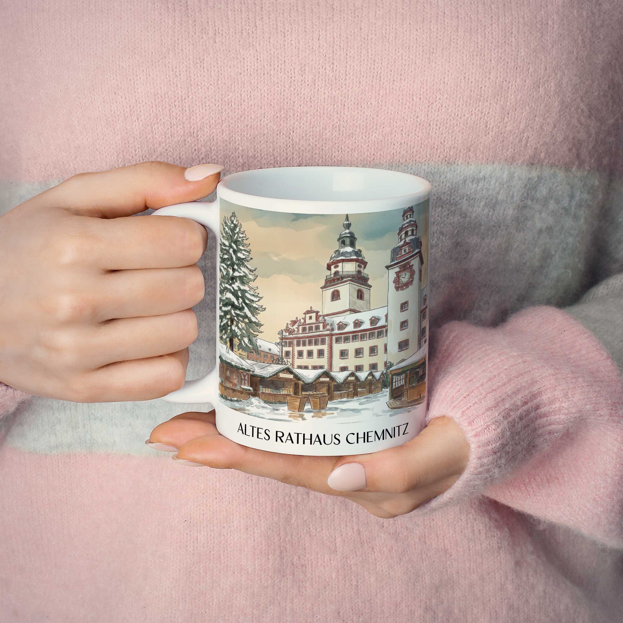 altes-rathaus-chemnitz-deutschland-kaffeebecher-aquarell