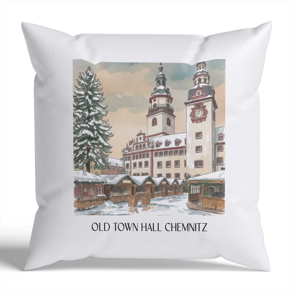 Altes Rathaus Kissenhülle - Zierkissen Bezug - Chemnitz - Deutschland Kissen bzw. Kissenbezug im Aquarell Stil - favplace