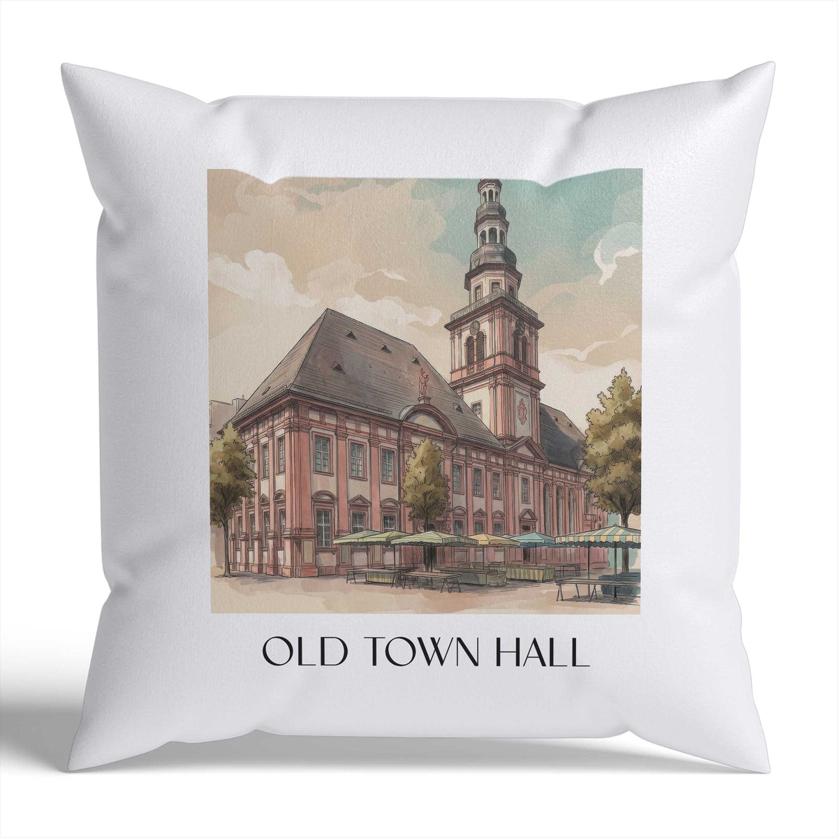 Altes Rathaus Kissenhülle - Zierkissen Bezug - Mannheim - Deutschland Kissen bzw. Kissenbezug im Aquarell Stil - favplace