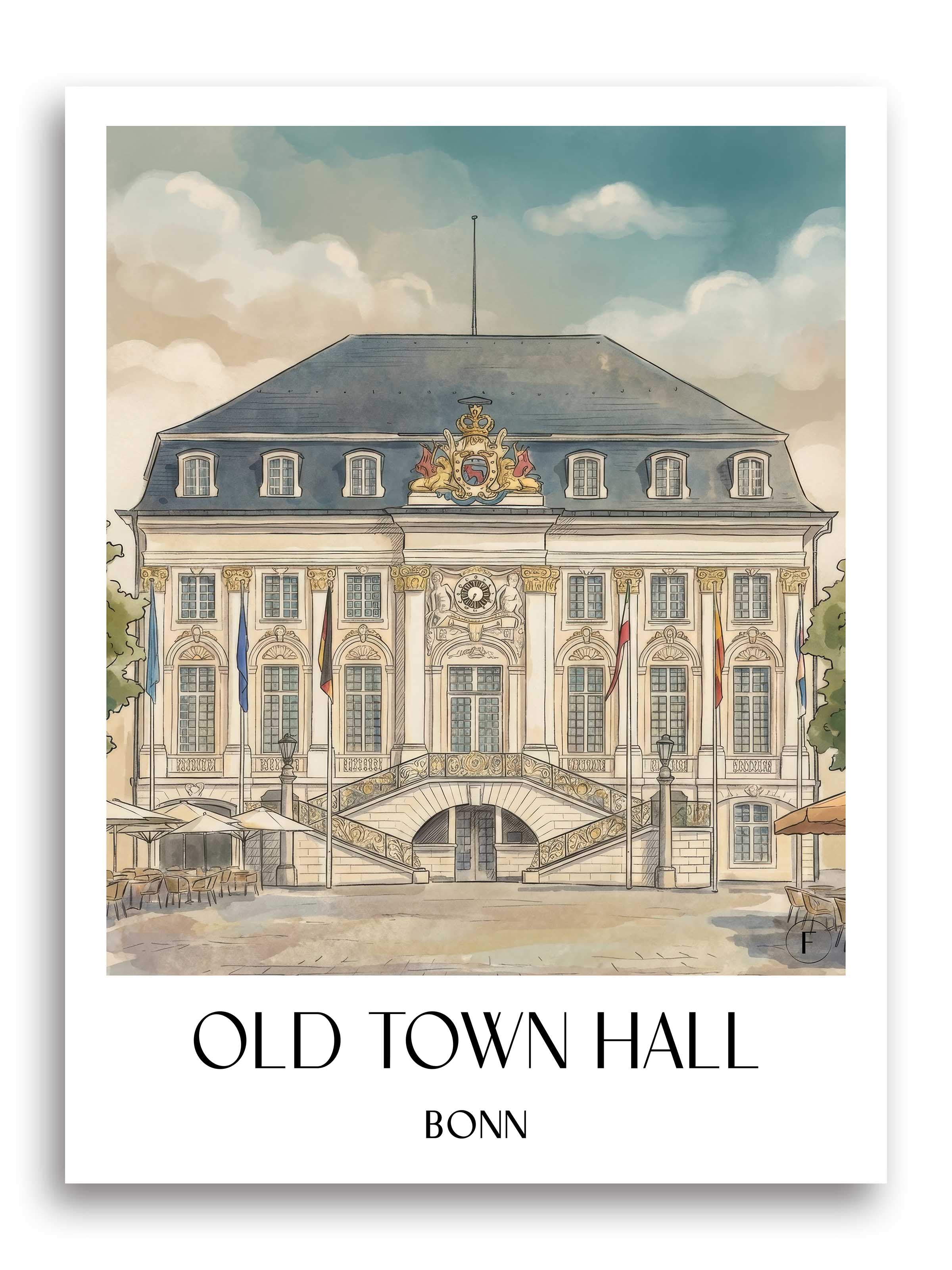 Altes Rathaus Poster - Bonn - Deutschland Kunstdruck - Aquarell von A4 bis A1 - favplace