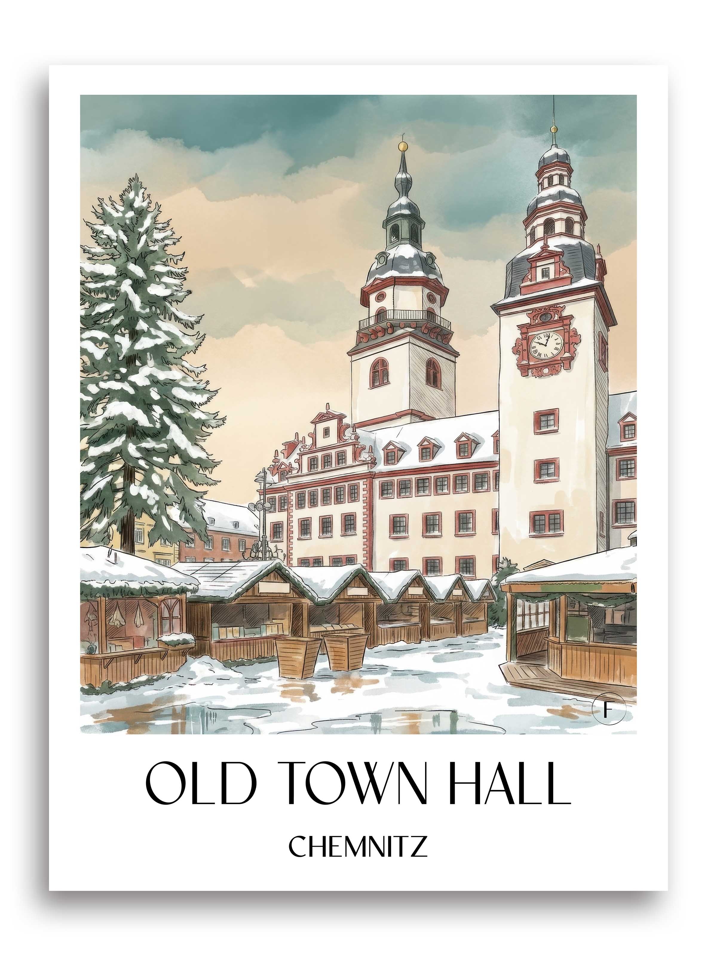 Altes Rathaus Poster - Chemnitz - Deutschland Kunstdruck - Aquarell von A4 bis A1 - favplace