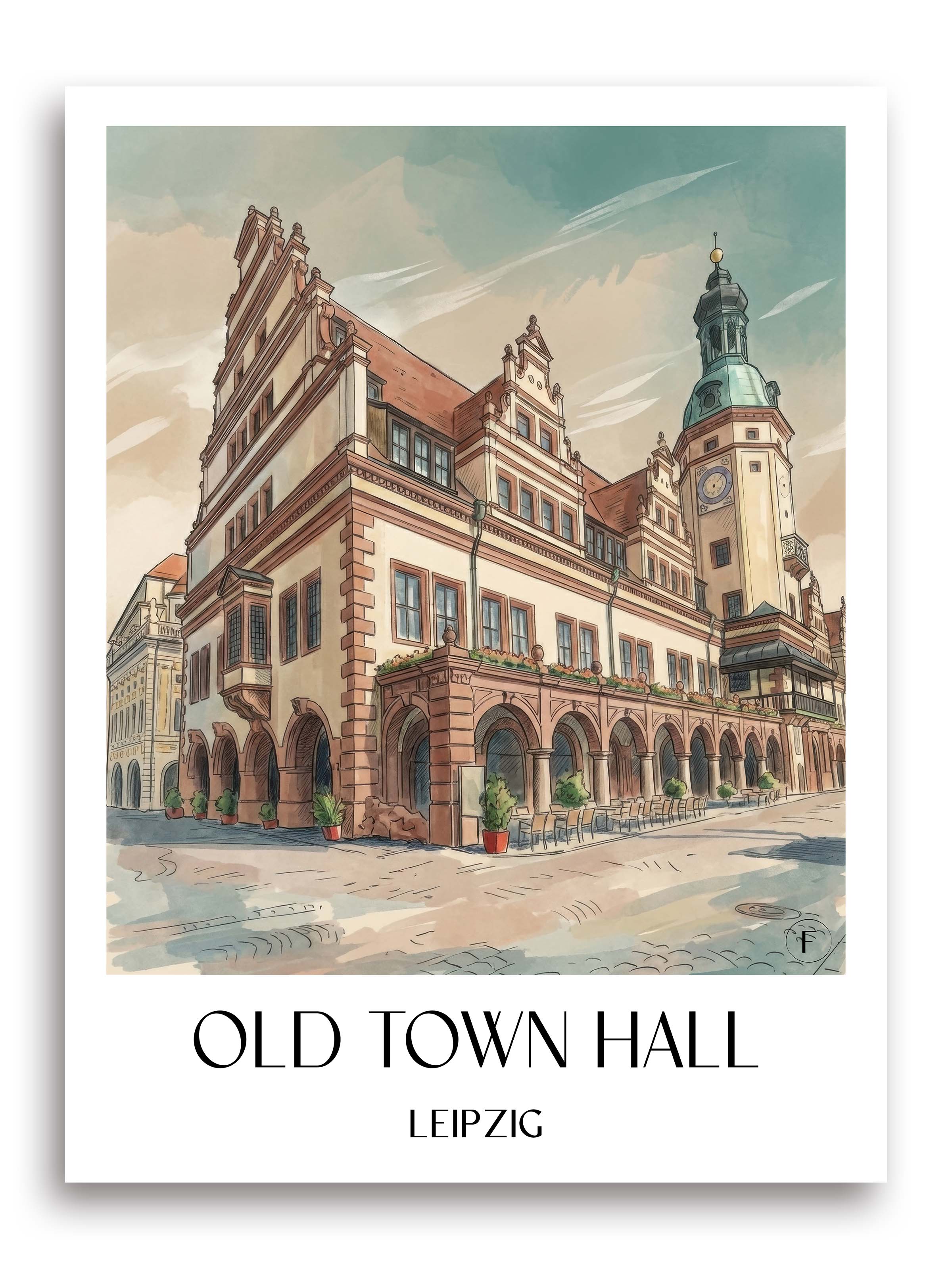 Altes Rathaus Poster - Leipzig - Deutschland Kunstdruck - Aquarell von A4 bis A1 - favplace