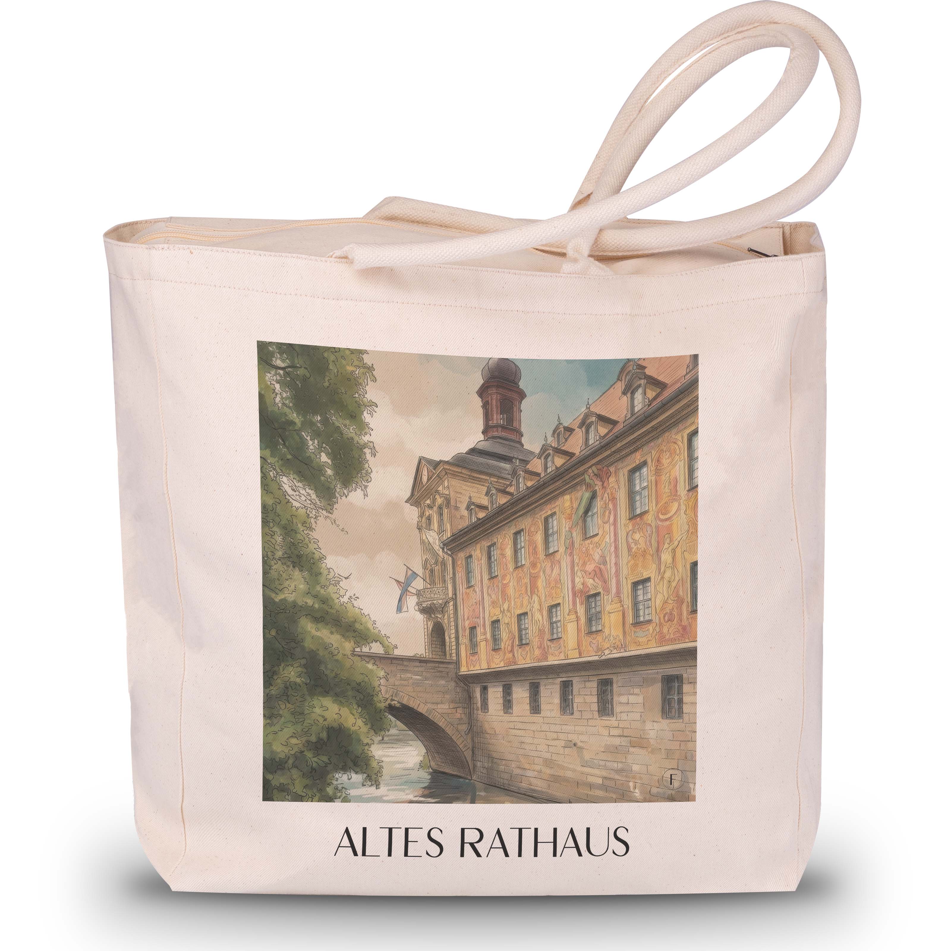 altes-rathaus-bamberg-deutschland-einkaufstasche-aquarell