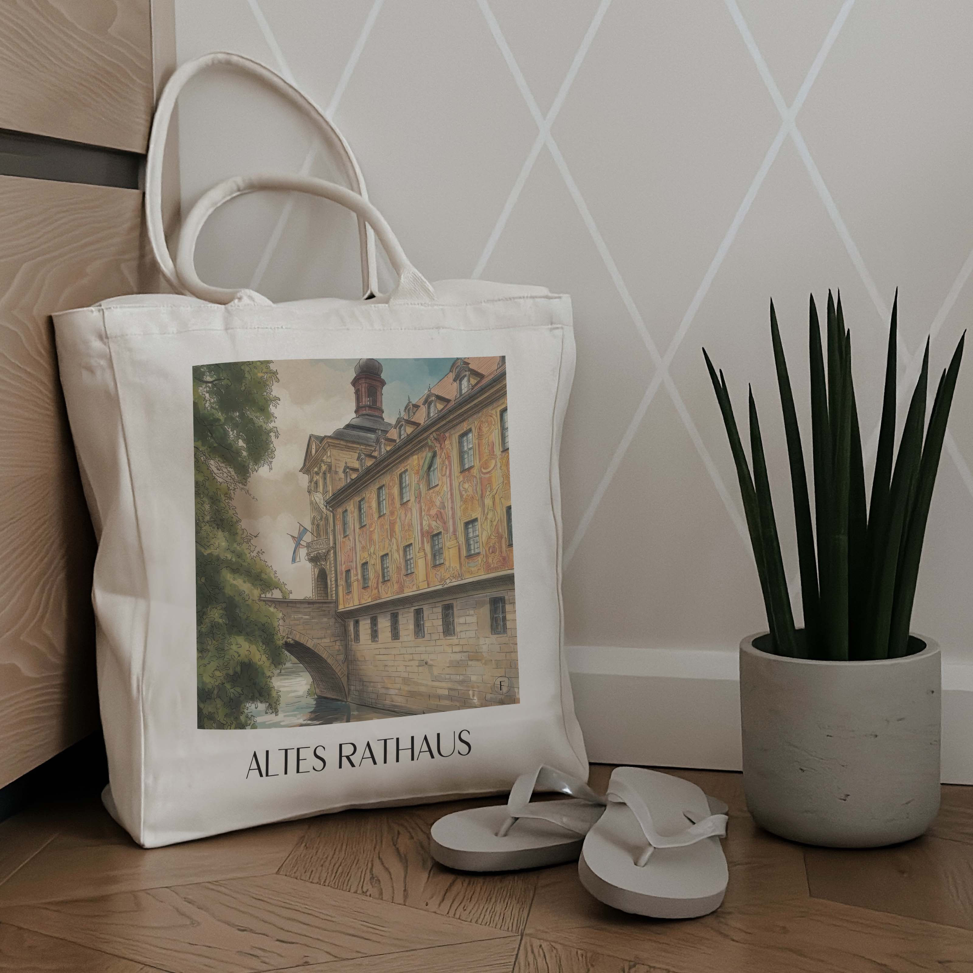 altes-rathaus-bamberg-deutschland-einkaufstasche-aquarell