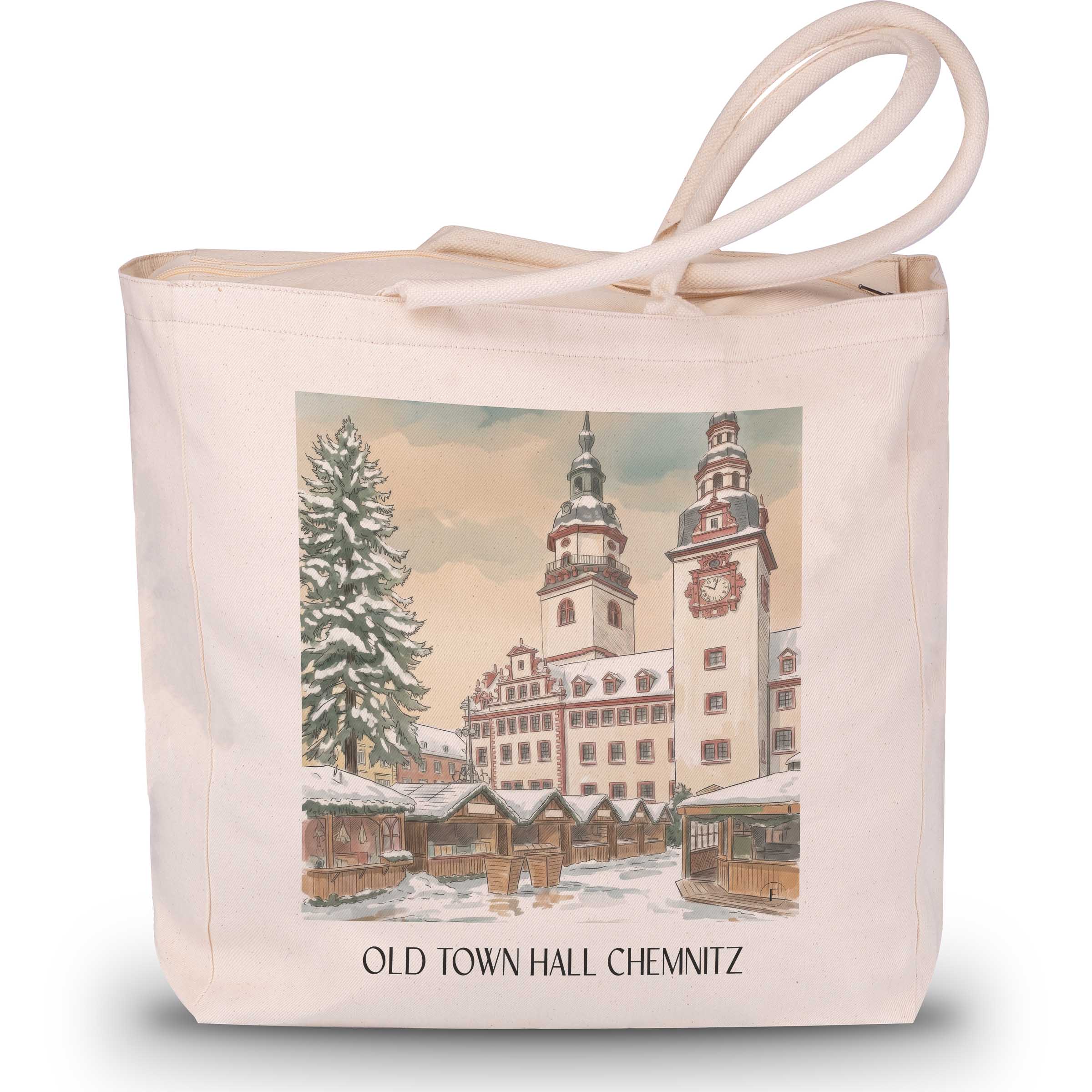 Altes Rathaus Shopping Tasche - Chemnitz - Deutschland Tote Bag - Einkaufstasche im Aquarell Stil - favplace