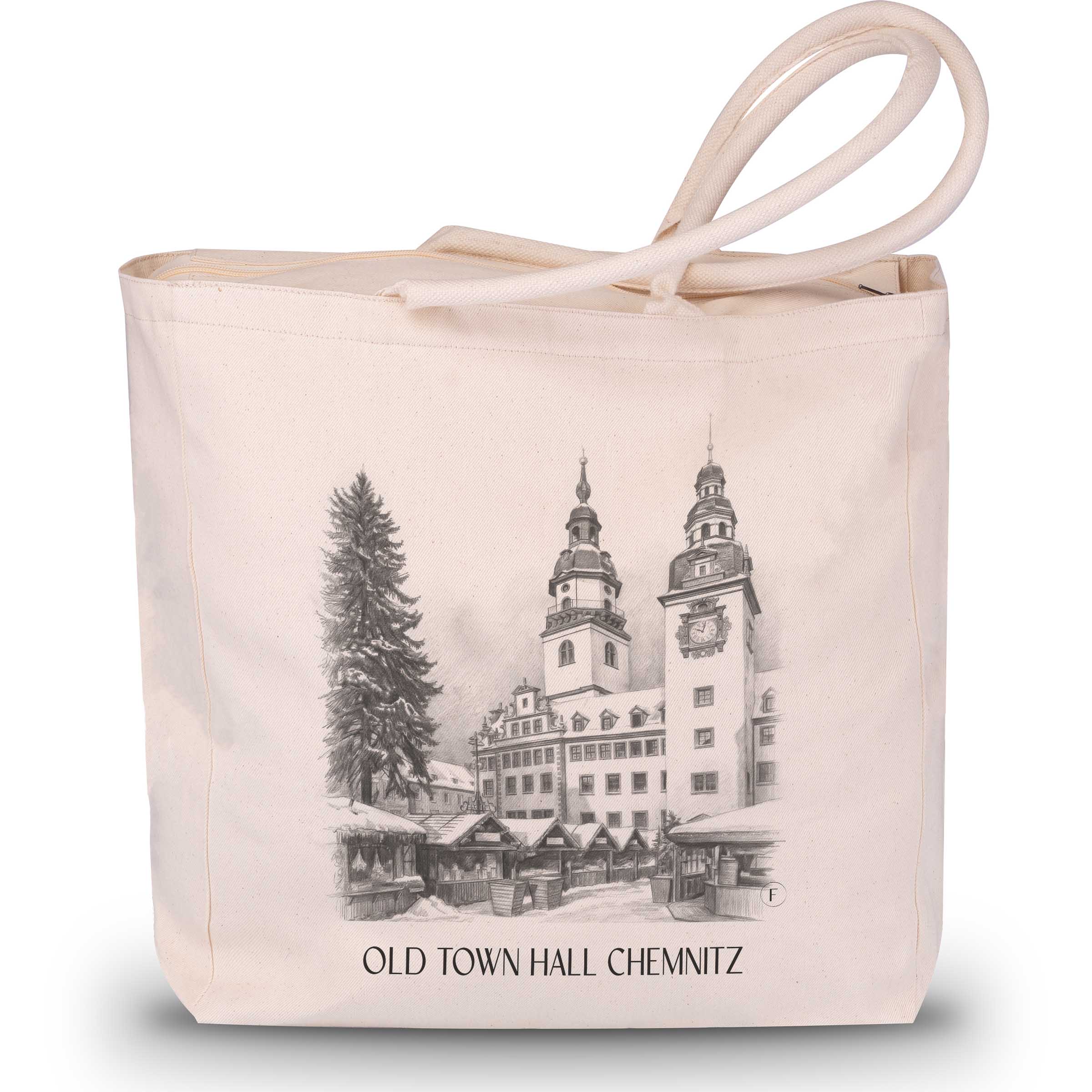 Altes Rathaus Shopping Tasche - Chemnitz - Deutschland Tote Bag - Einkaufstasche im Zeichnung Stil