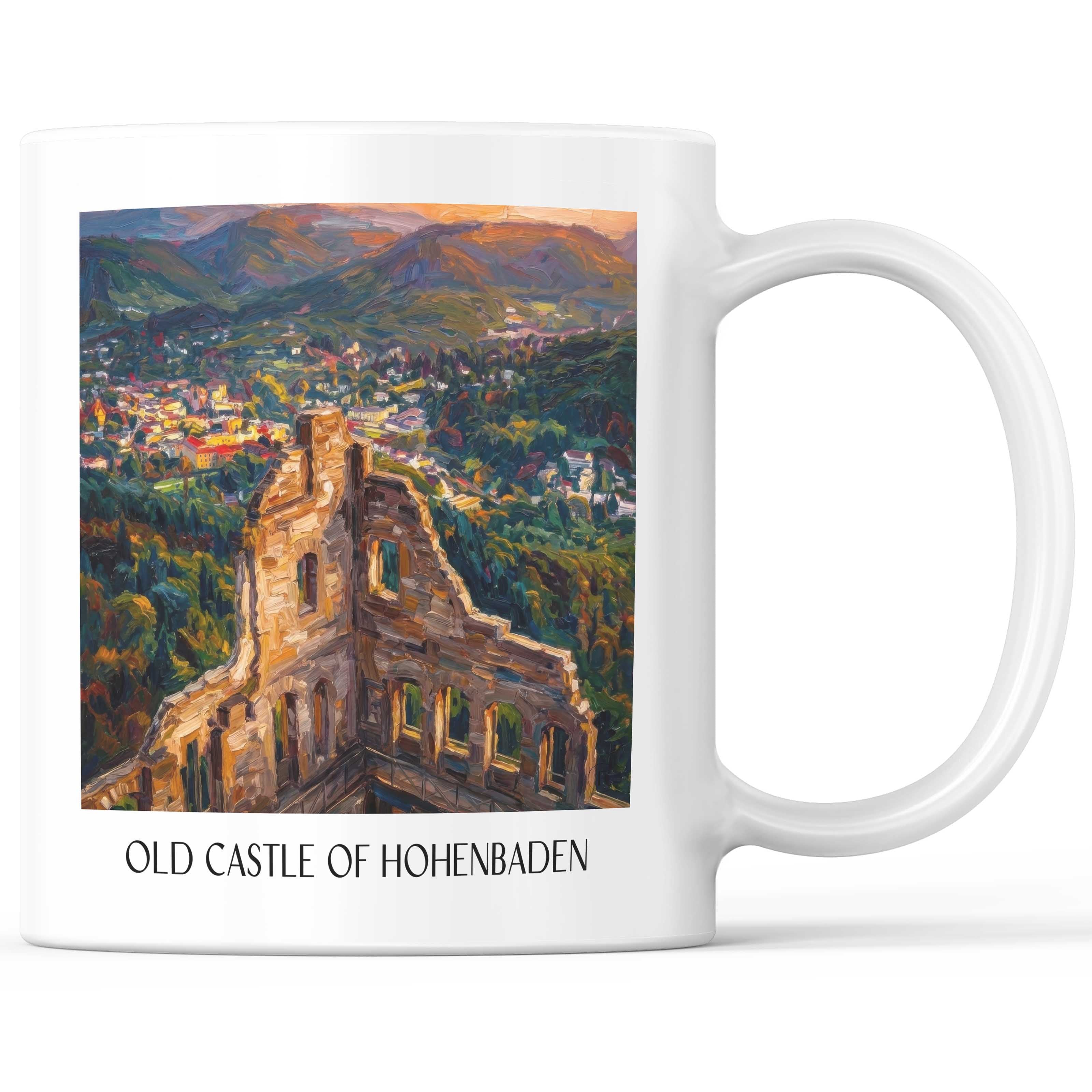 Altes Schloss zu Hohenbaden Kaffeebecher - Baden-Baden - Deutschland Becher - Kaffeetasse im Ölgemälde Stil - favplace