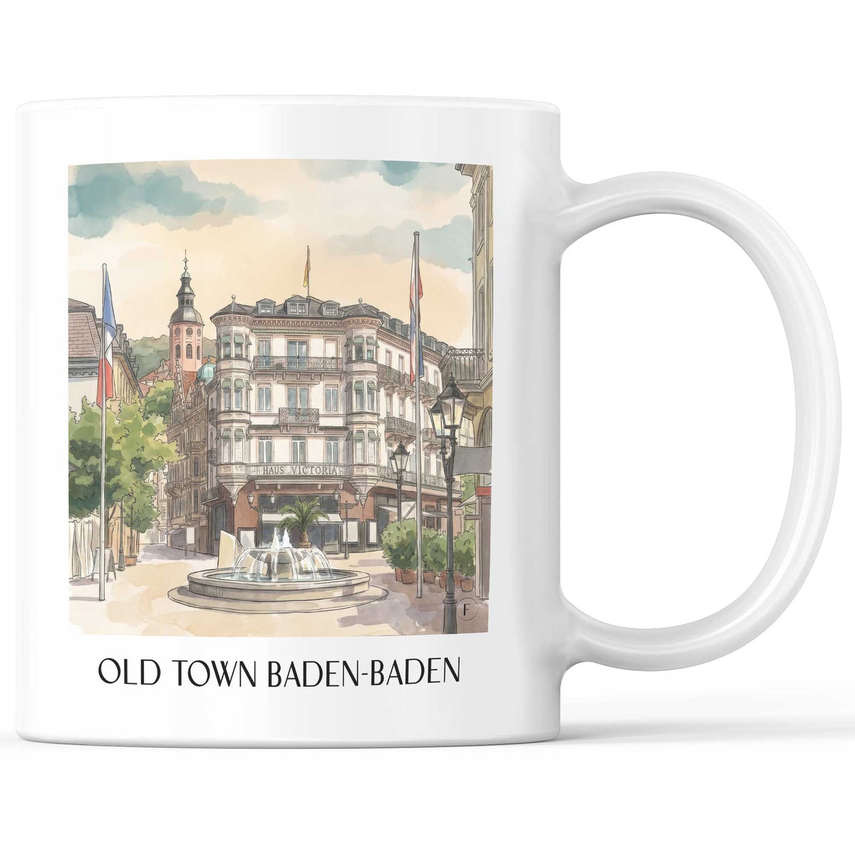 Altstadt Kaffeebecher - Baden-Baden - Deutschland Becher - Kaffeetasse im Aquarell Stil - favplace