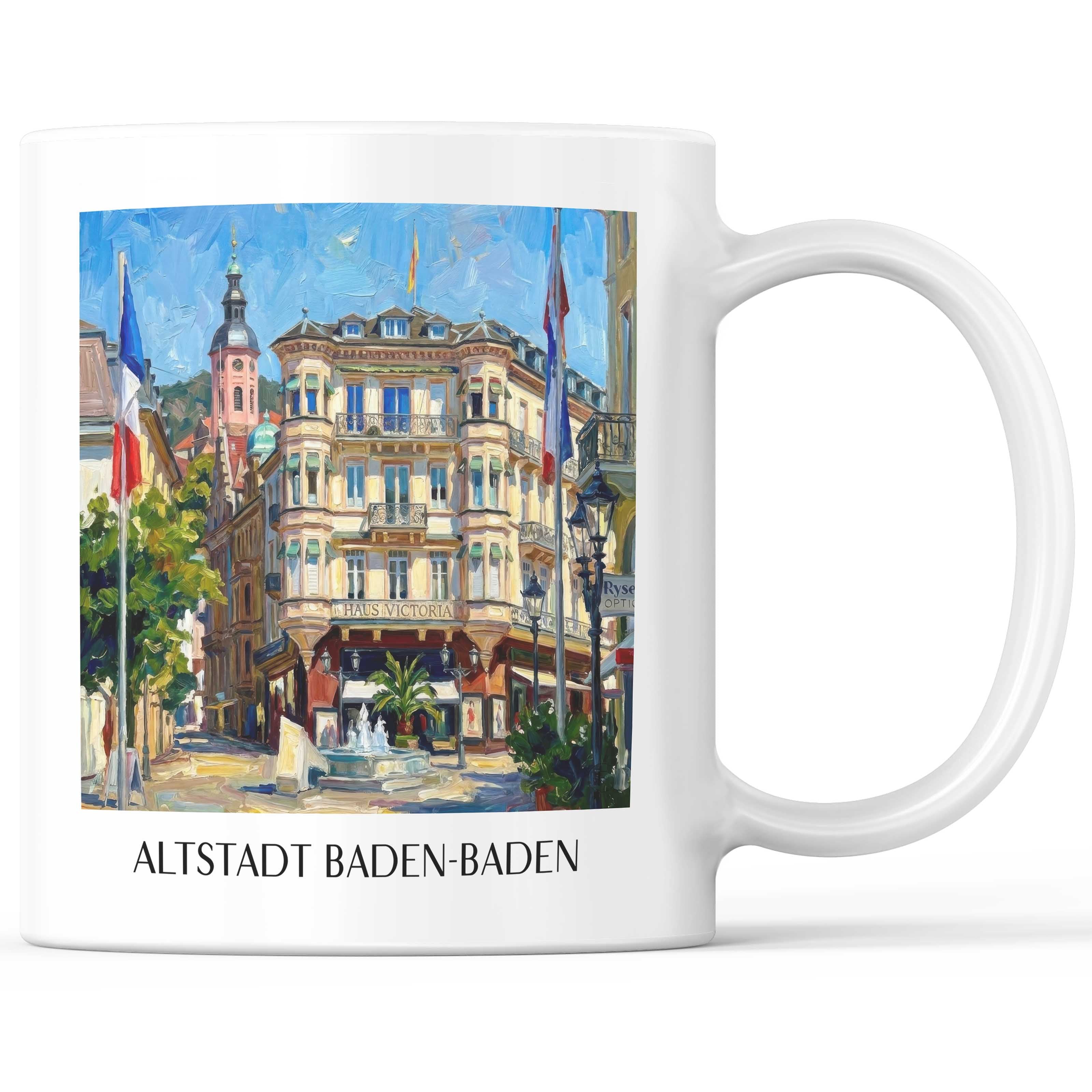 Altstadt Kaffeebecher - Baden-Baden - Deutschland Becher - Kaffeetasse im Ölgemälde Stil - favplace