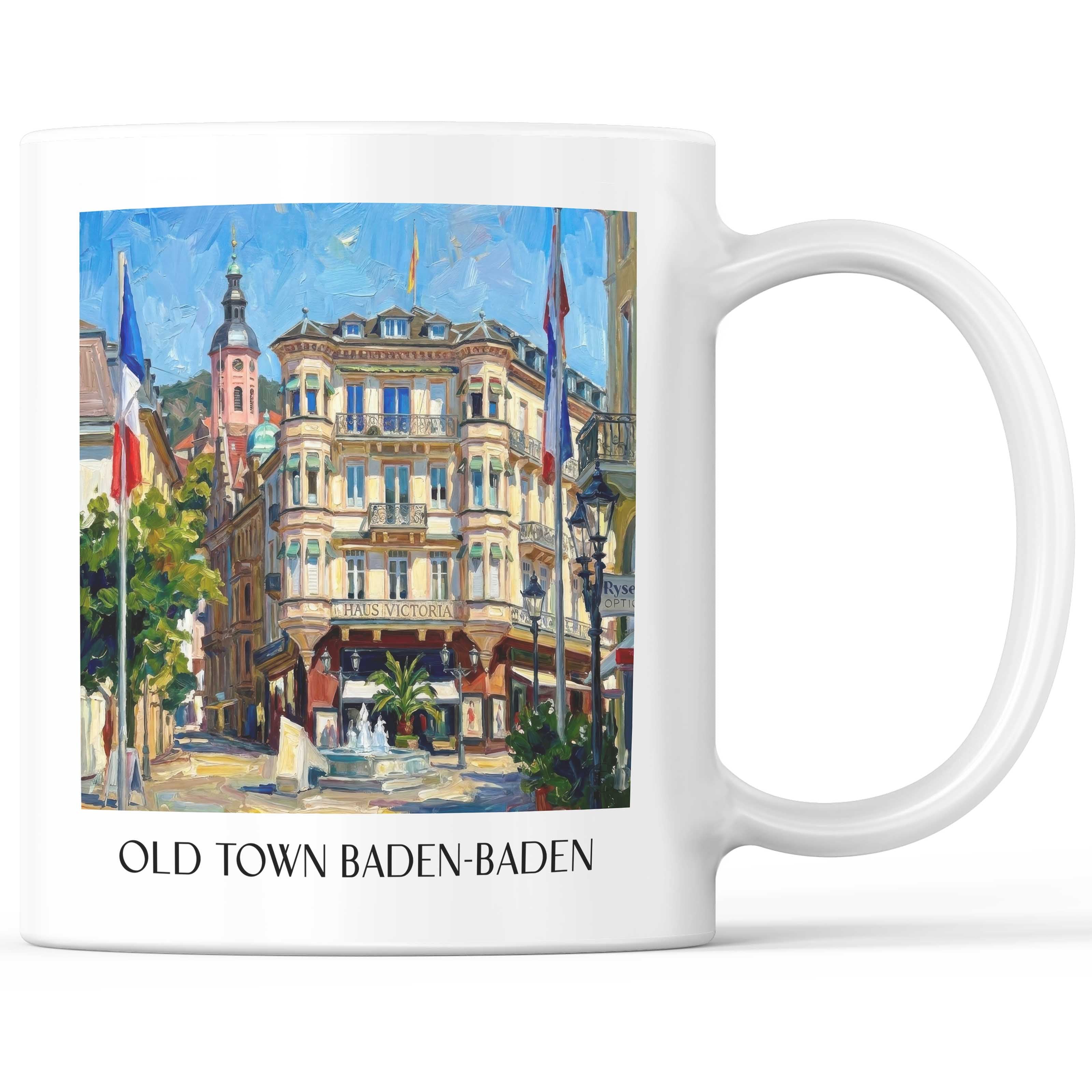 Altstadt Kaffeebecher - Baden-Baden - Deutschland Becher - Kaffeetasse im Ölgemälde Stil - favplace