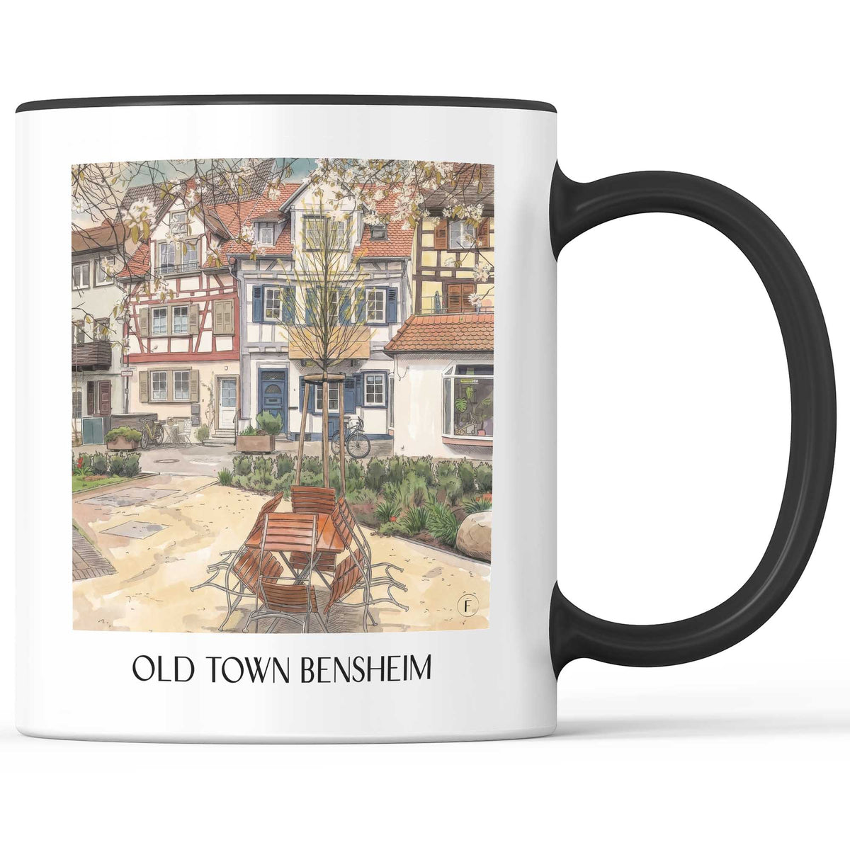Altstadt Kaffeebecher - Bensheim - Deutschland Becher - Kaffeetasse im Aquarell Stil - favplace