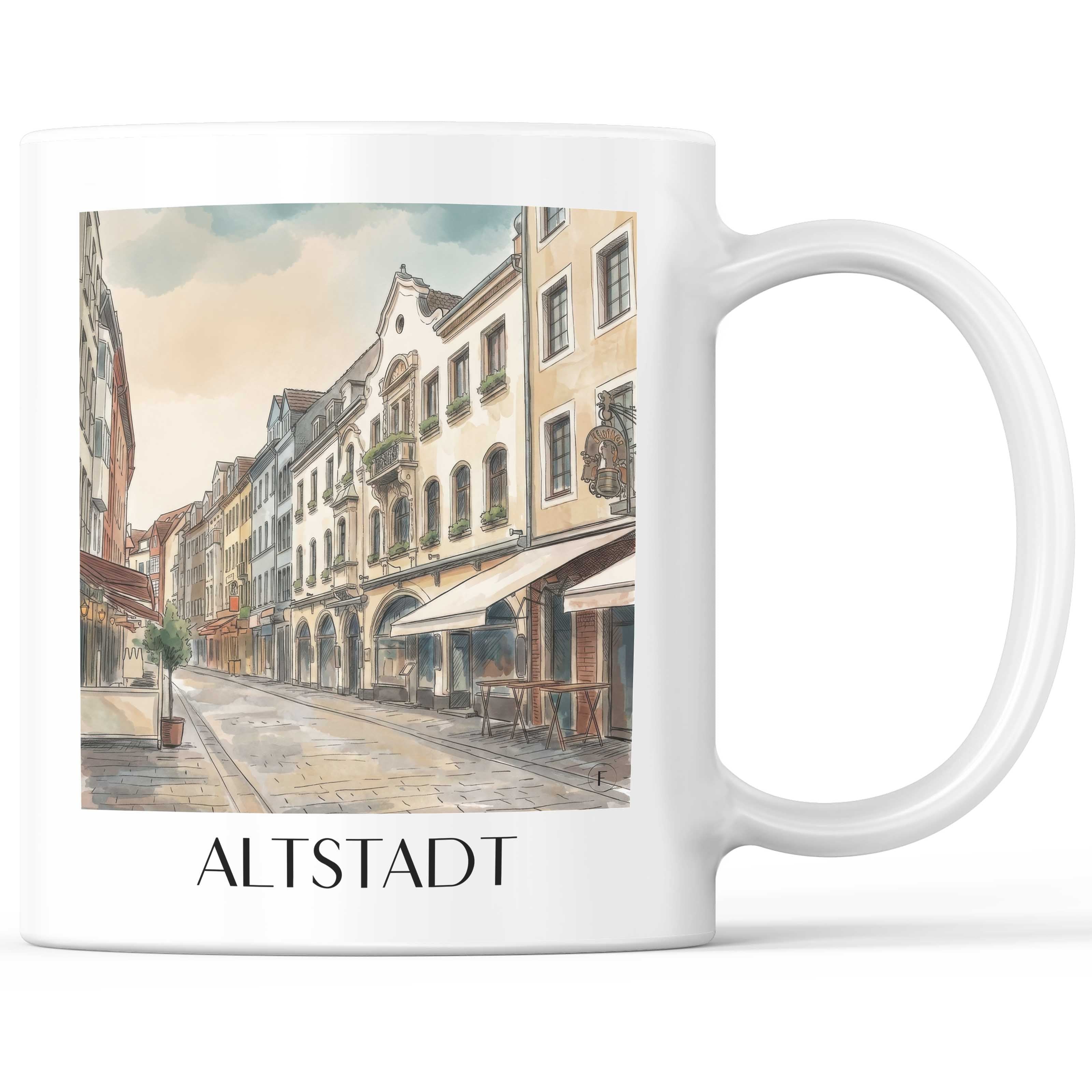 Altstadt Kaffeebecher - Düsseldorf - Deutschland Becher - Kaffeetasse im Aquarell Stil - favplace